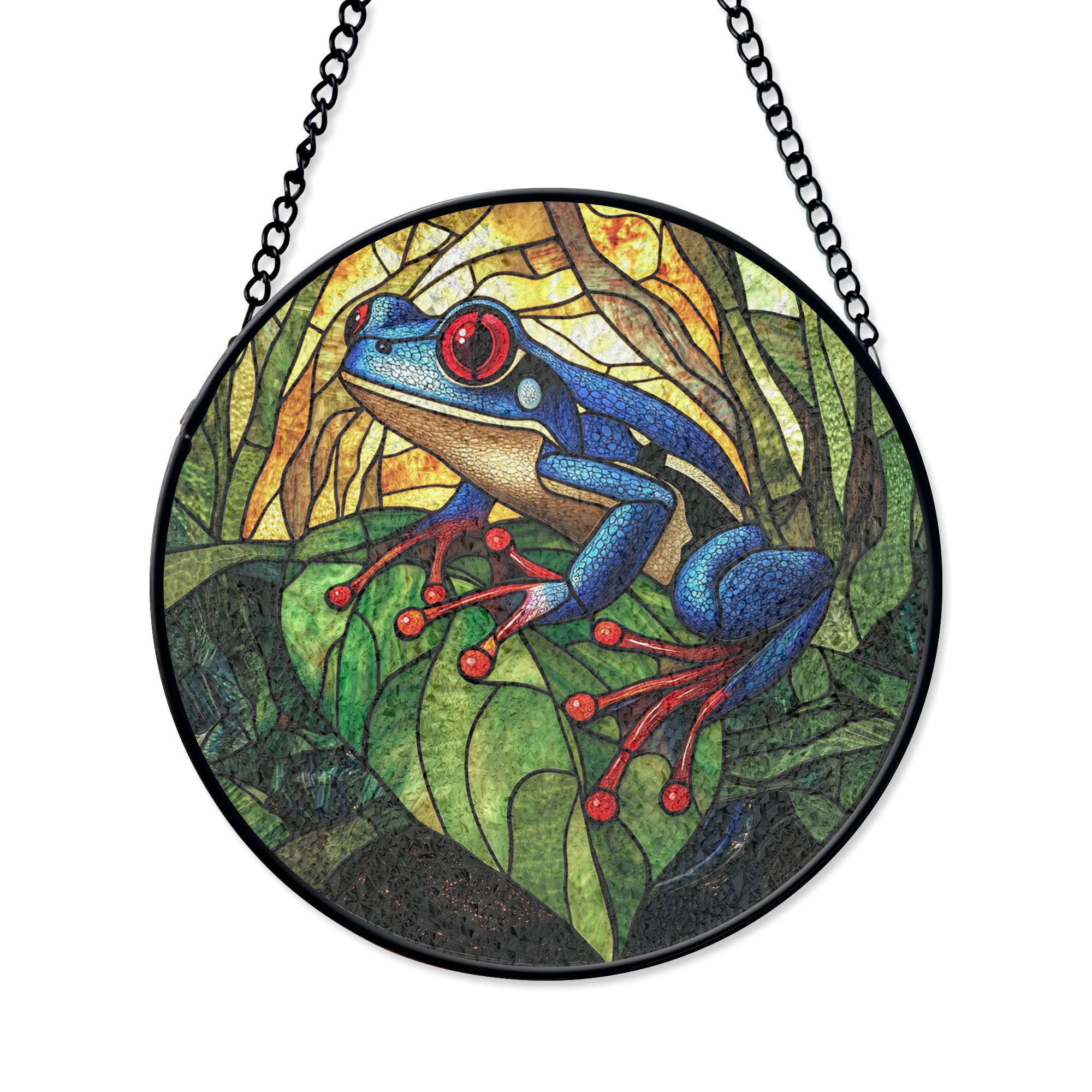 Tree Frog Stained Glass Window Hanging - Vibrant Jungle Suncatcher, Acrylic Stained Glass Style Sun Catcher, Handmade Decorative Window Hanging, Vibrant Home Ornament, Stained Glass Window Art, Sunlit Home Accent Gift