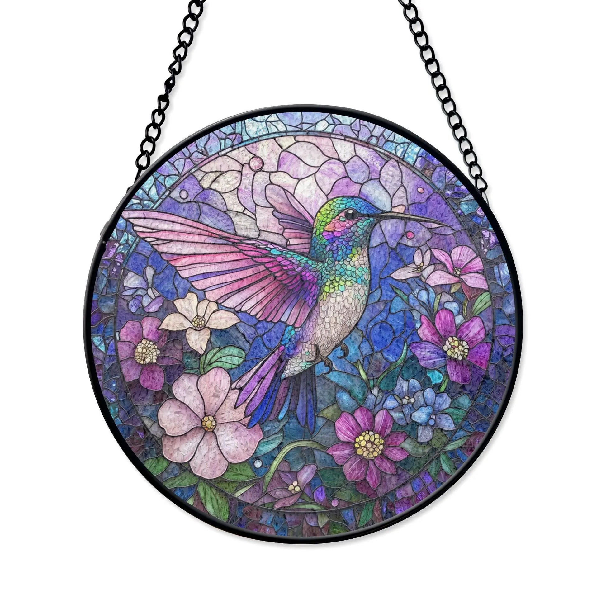 Hummingbird Stained Glass Window Hanging, Vibrant Floral Suncatcher, Nature-inspired Home Decor, Colorful Glass Art, Bird Lover Gift, Acrylic Stained Glass Inspired Suncatcher, Decorative Window Hanging, Artistic Home Decoration