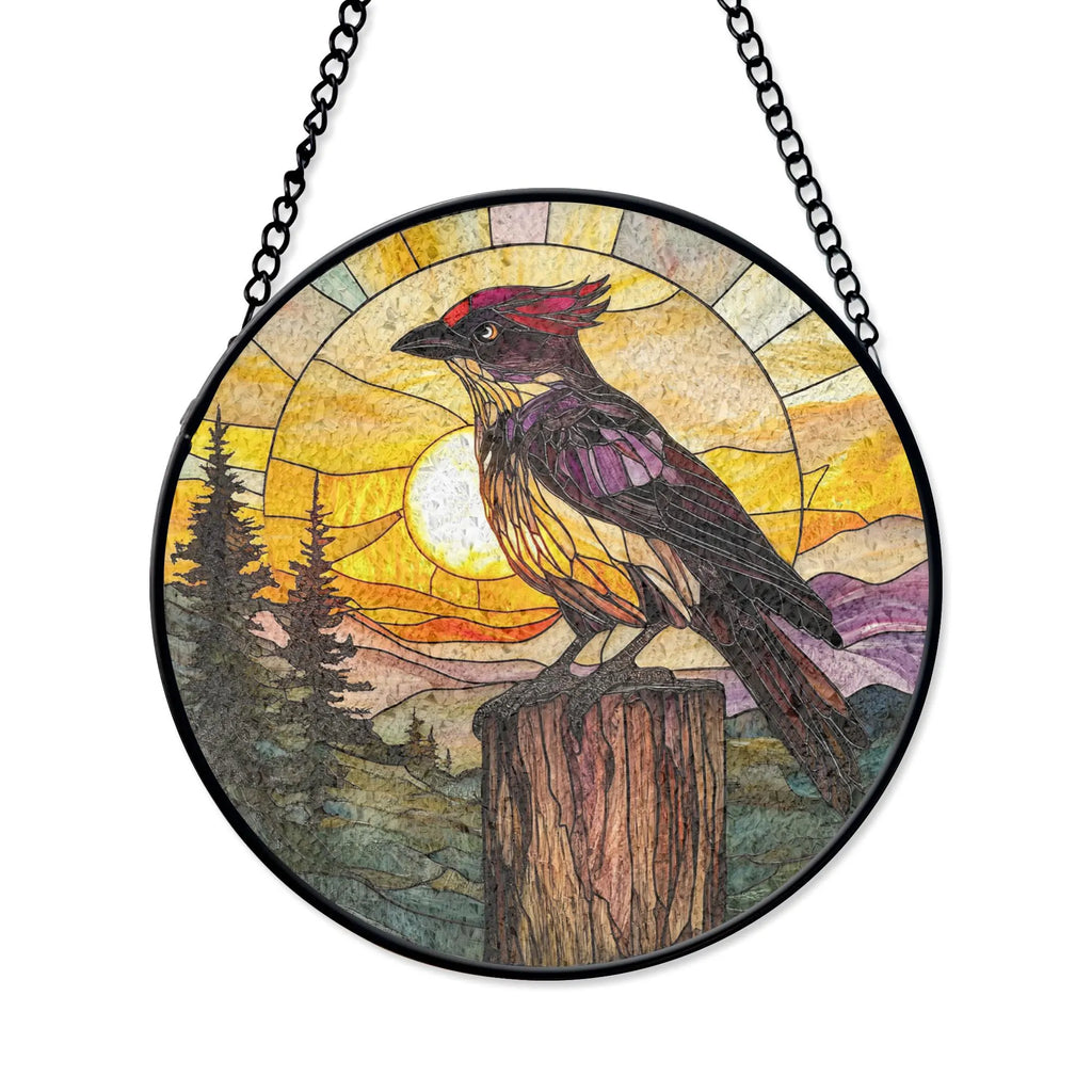Sunset Bird Stained Glass Window Hanging - Vibrant Nature Art Decor, Acrylic Stained Glass Decoration, Handmade Window Suncatcher Ornament, Boho Light Catcher Gift