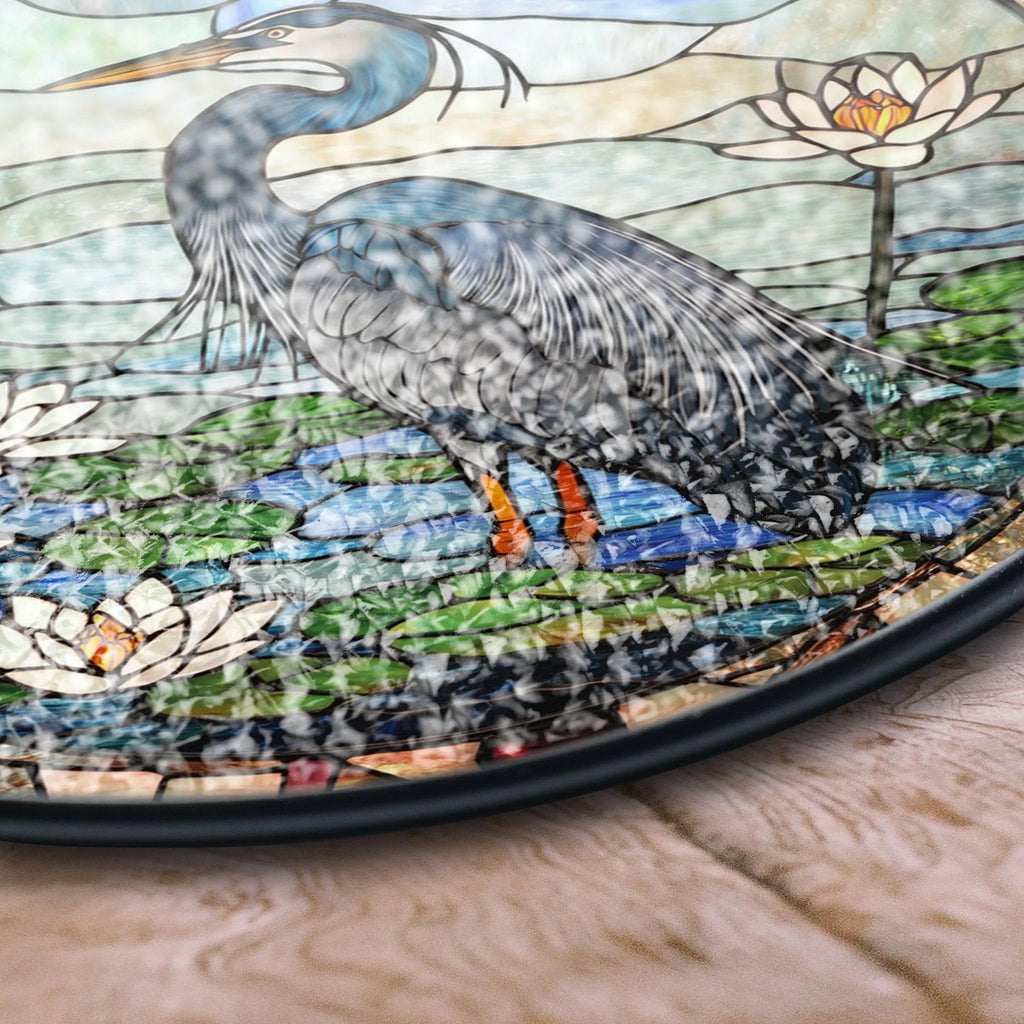 Heron Stained Glass Suncatcher, Water Lily Pond Decor, Nature Bird Art, Wildlife Lover Gift Idea, Gift for Mom, Bird Lover Gift, Stained Glass Style Acrylic Window Ornament, Decorative Sun Catcher Hanging, Unique Home Decor