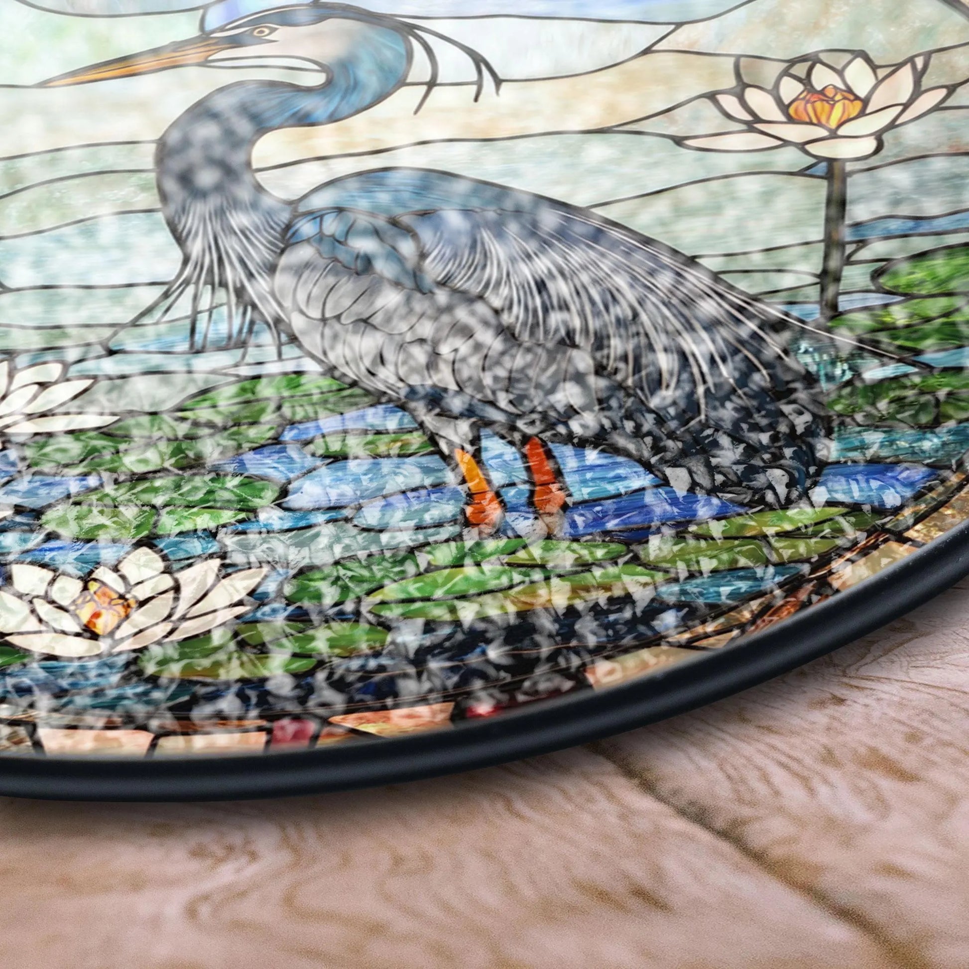 Heron Stained Glass Suncatcher, Water Lily Pond Decor, Nature Bird Art, Wildlife Lover Gift Idea, Gift for Mom, Bird Lover Gift, Stained Glass Style Acrylic Window Ornament, Decorative Sun Catcher Hanging, Unique Home Decor