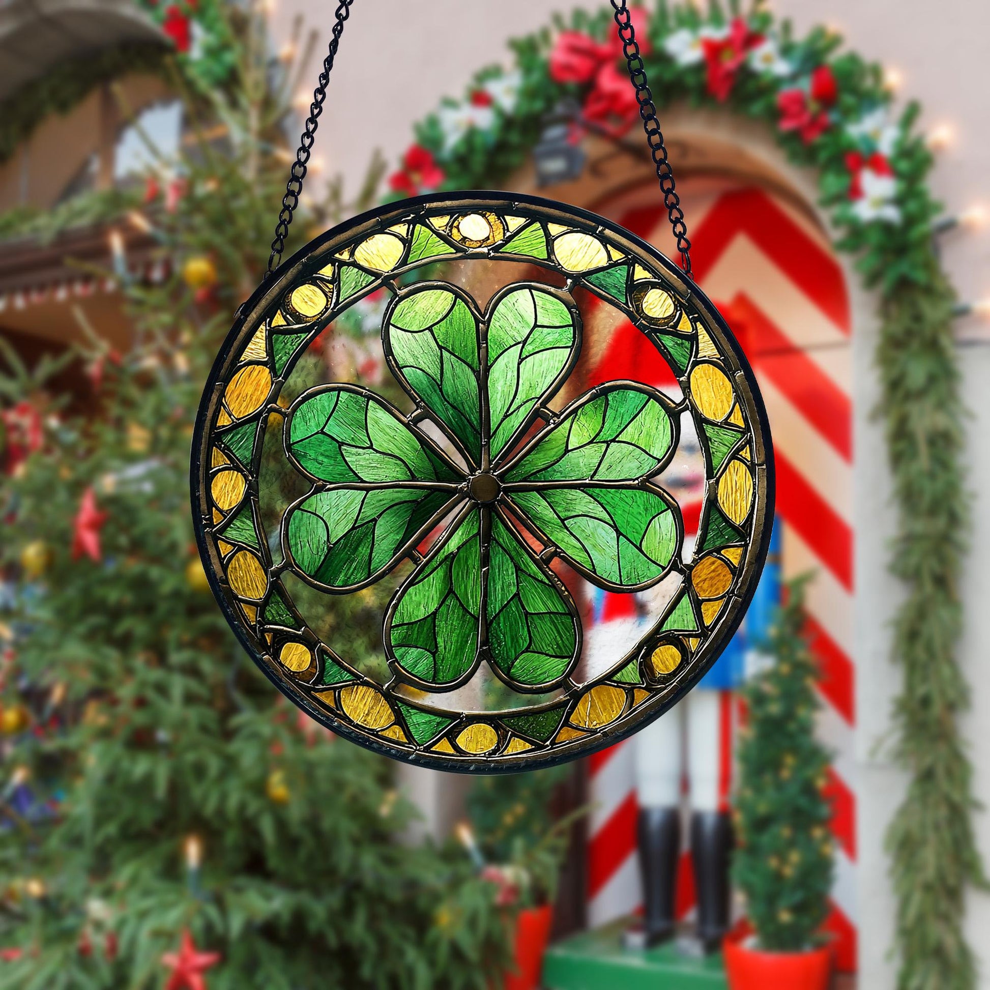 Shamrock Stained Glass Suncatcher_ Irish Ornament, St. Patrick's Day Decor, Artistic Stained Glass Acrylic Panel, Window Light Catcher Hanging, Colorful Home Decor Accent, Handmade Gift for Any Occasion