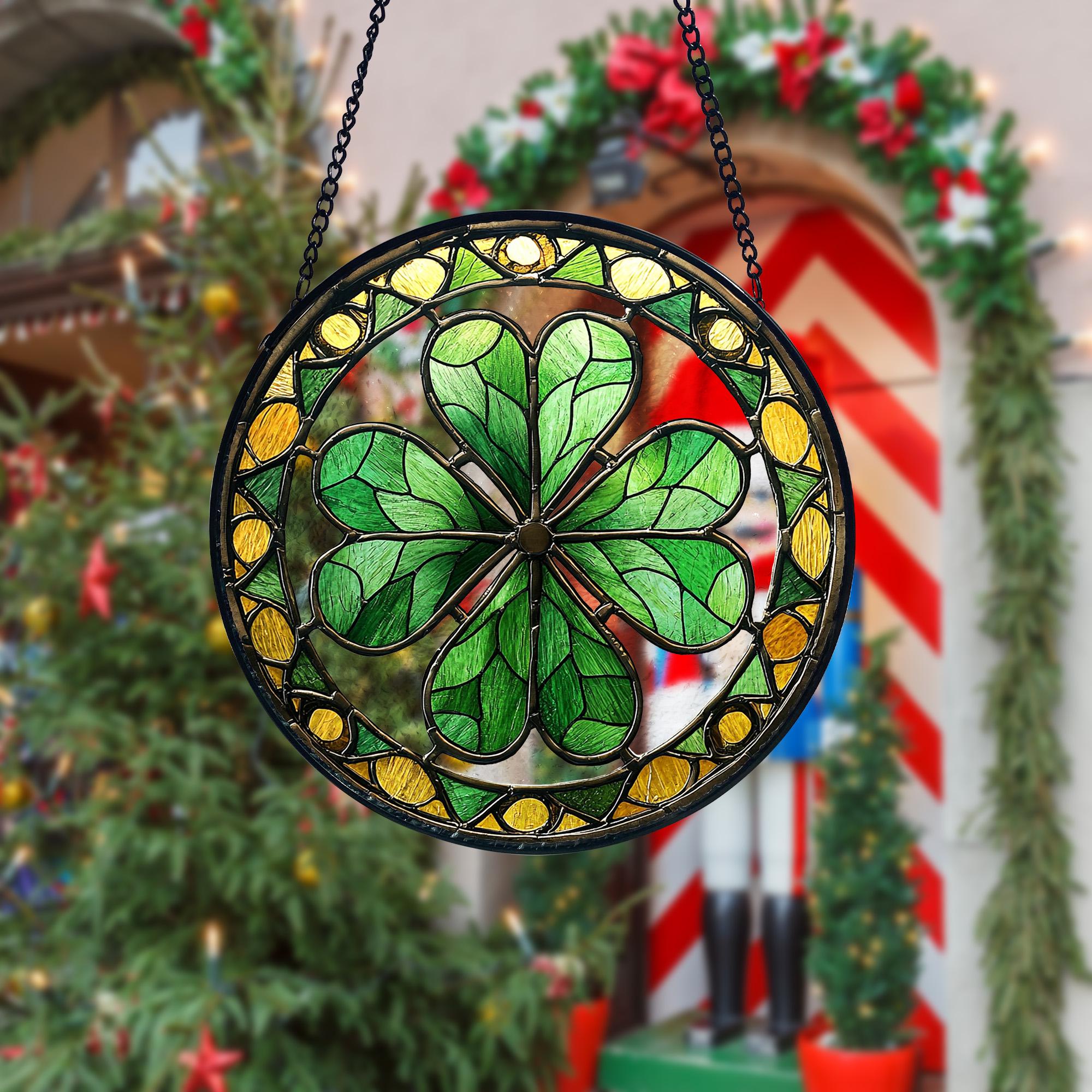 Shamrock Stained Glass Suncatcher_ Irish Ornament, St. Patrick's Day Decor, Artistic Stained Glass Acrylic Panel, Window Light Catcher Hanging, Colorful Home Decor Accent, Handmade Gift for Any Occasion