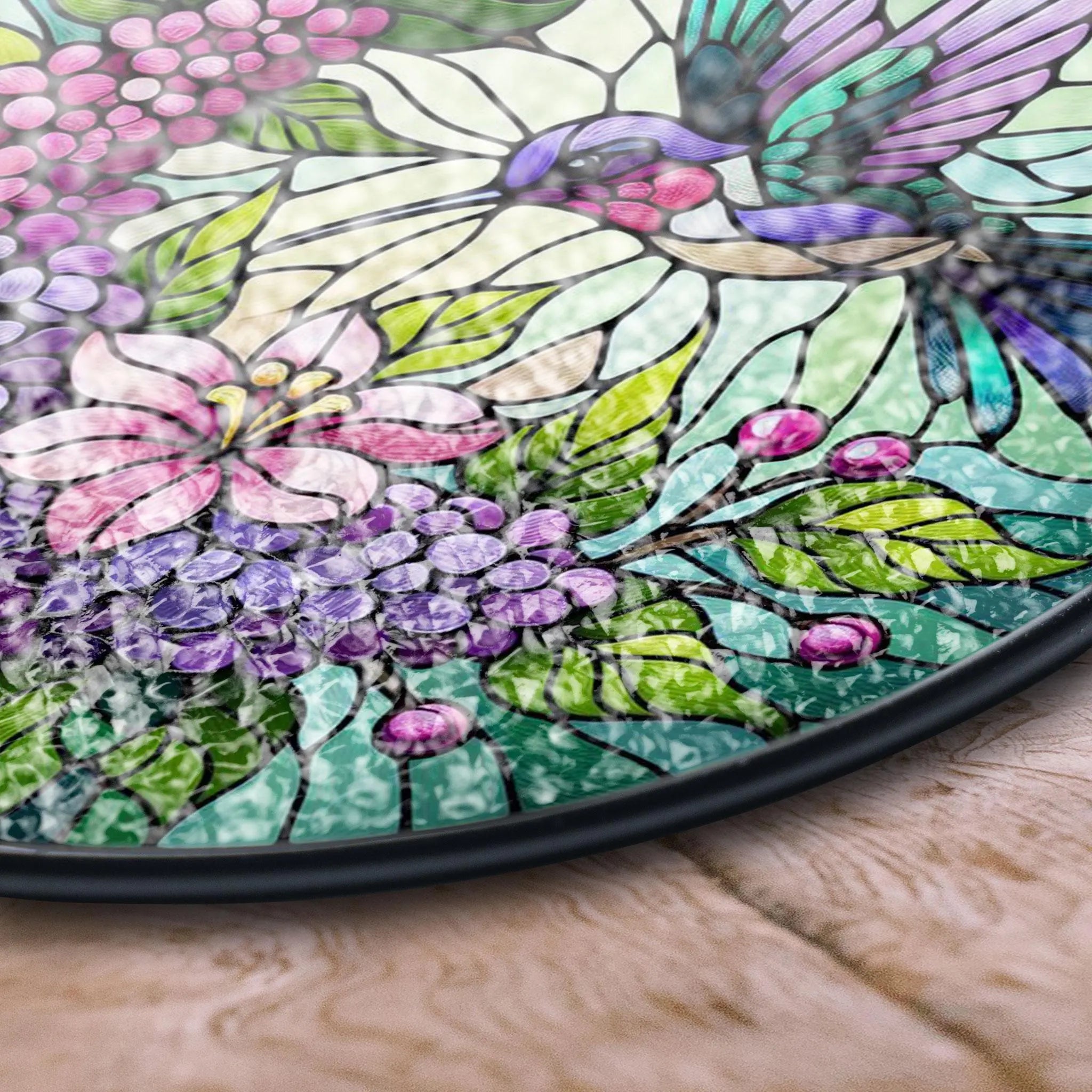 Hummingbird and Lilac Stained Glass Suncatcher, Floral Window Hanging, Nature Stained Glass Decor, Bird Lover Gift, Botanical Home Accent, Colorful Stained Glass Effect Suncatcher, Acrylic Window Hanging Art, Bright Home Accent, Gift for Home Lovers