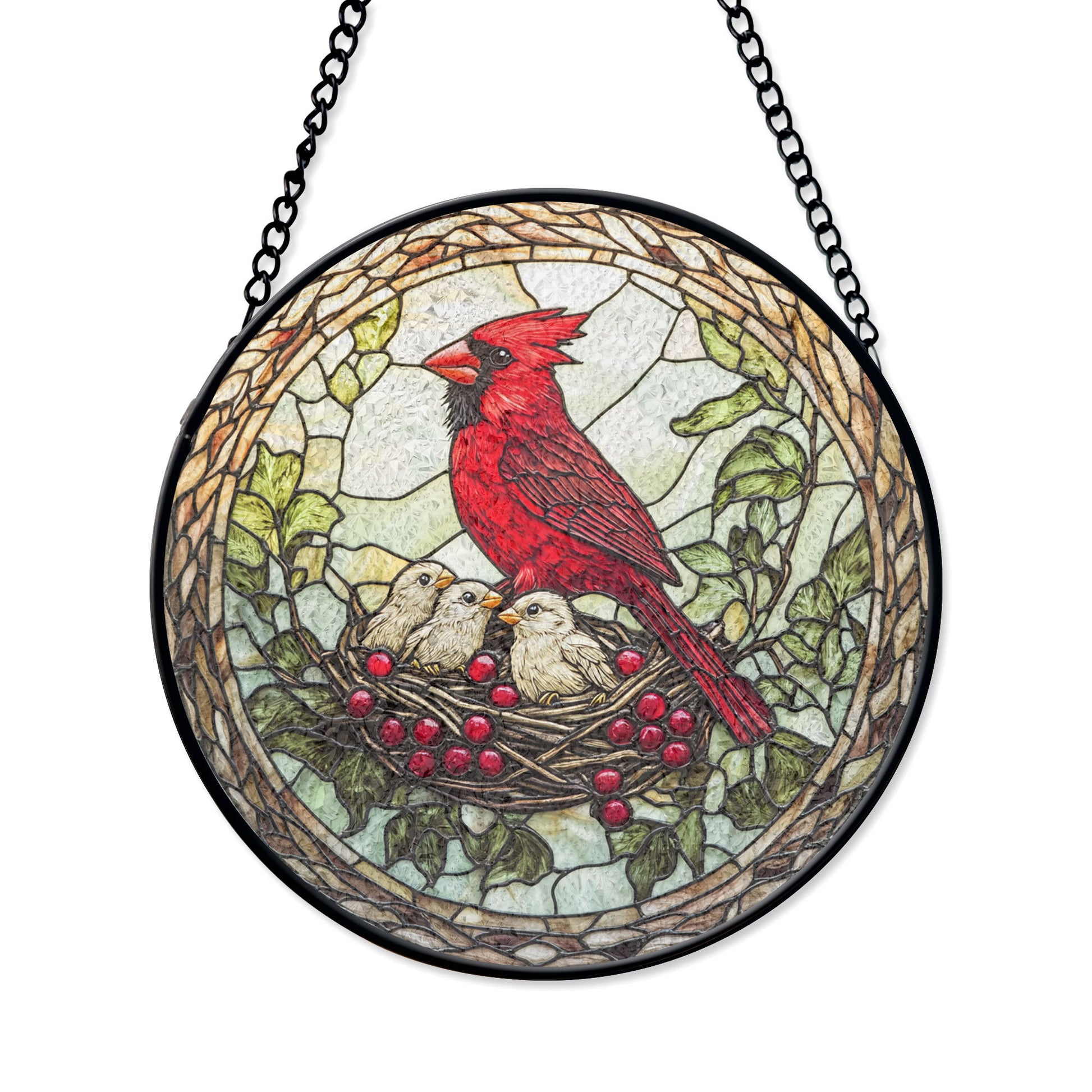 Stained Glass Cardinal With Nest Window Hanging, Perfect Nature-inspired Gift for Bird Lovers, Colorful Acrylic Light Catcher, Stained Glass Effect Suncatcher, Handmade Window Decoration Gift