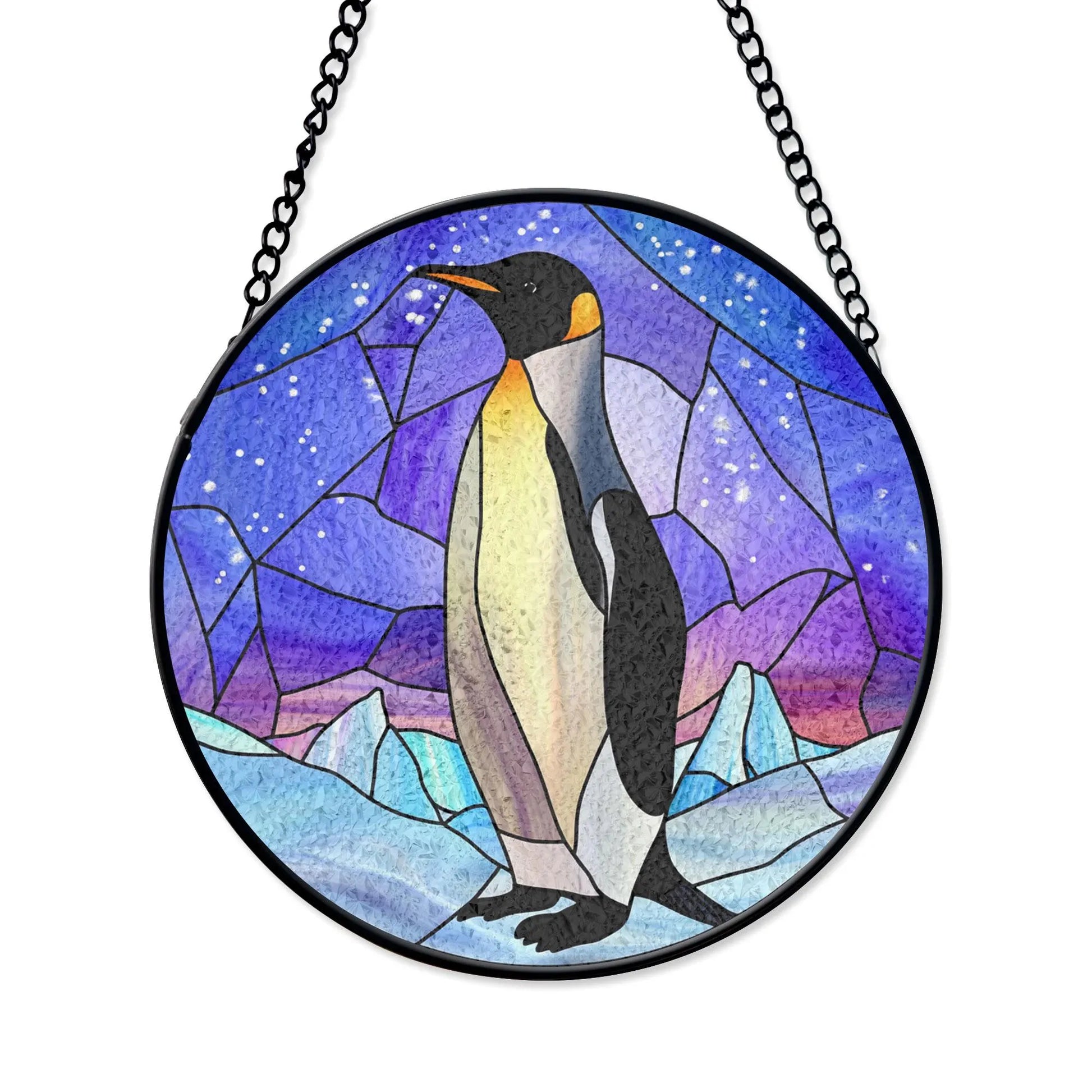 Majestic Penguin Stained Glass Panel - Winter Wonderland Scene for Animal Lovers and Unique Home Decor, Acrylic Stained Glass Inspired Suncatcher, Decorative Window Hanging, Artistic Home Decoration