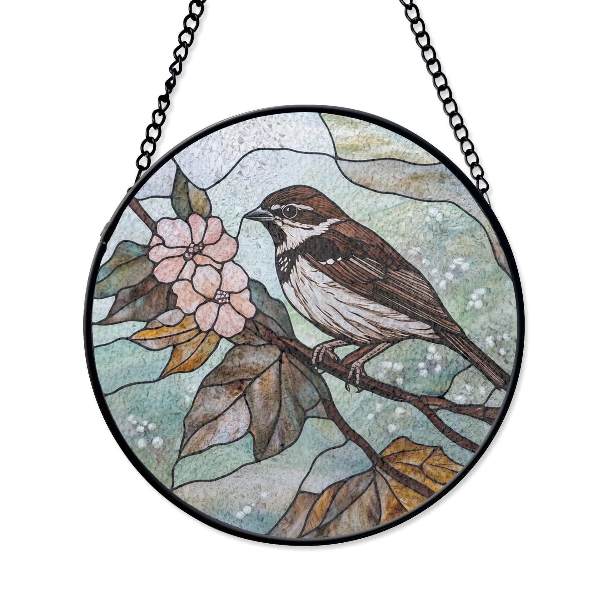Elegant Bird and Flower Stained Glass Panel for Nature-inspired Window Decor, Acrylic Boho Window Suncatcher, Stained Glass Look Panel, Artistic Light Catcher, Handmade Home Accent
