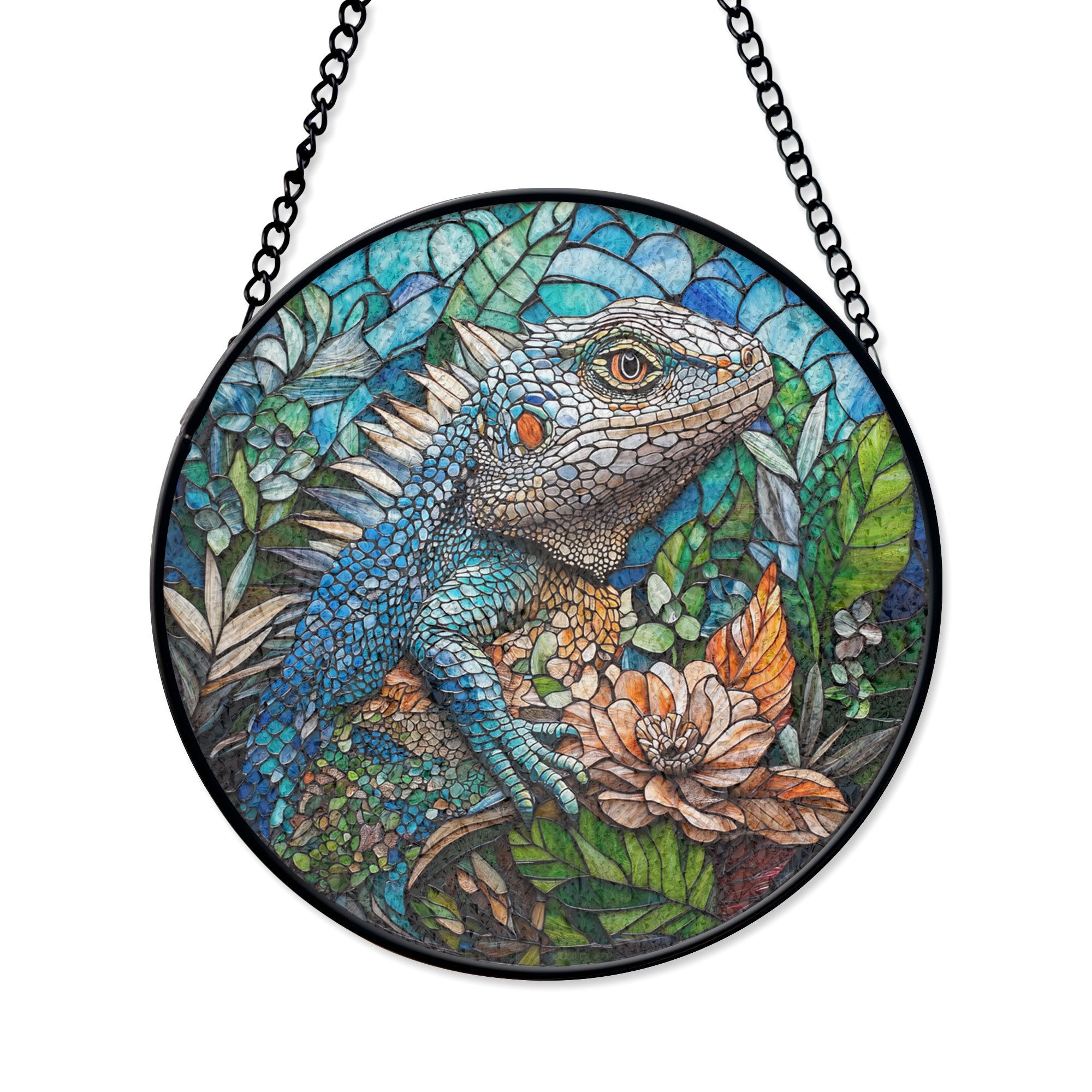 Iguana Stained Glass Window Hanging - Tropical Reptile Suncatcher, Acrylic Stained Glass Style Sun Catcher, Handmade Decorative Window Hanging, Vibrant Home Ornament, Stained Glass Window Art, Sunlit Home Accent Gift