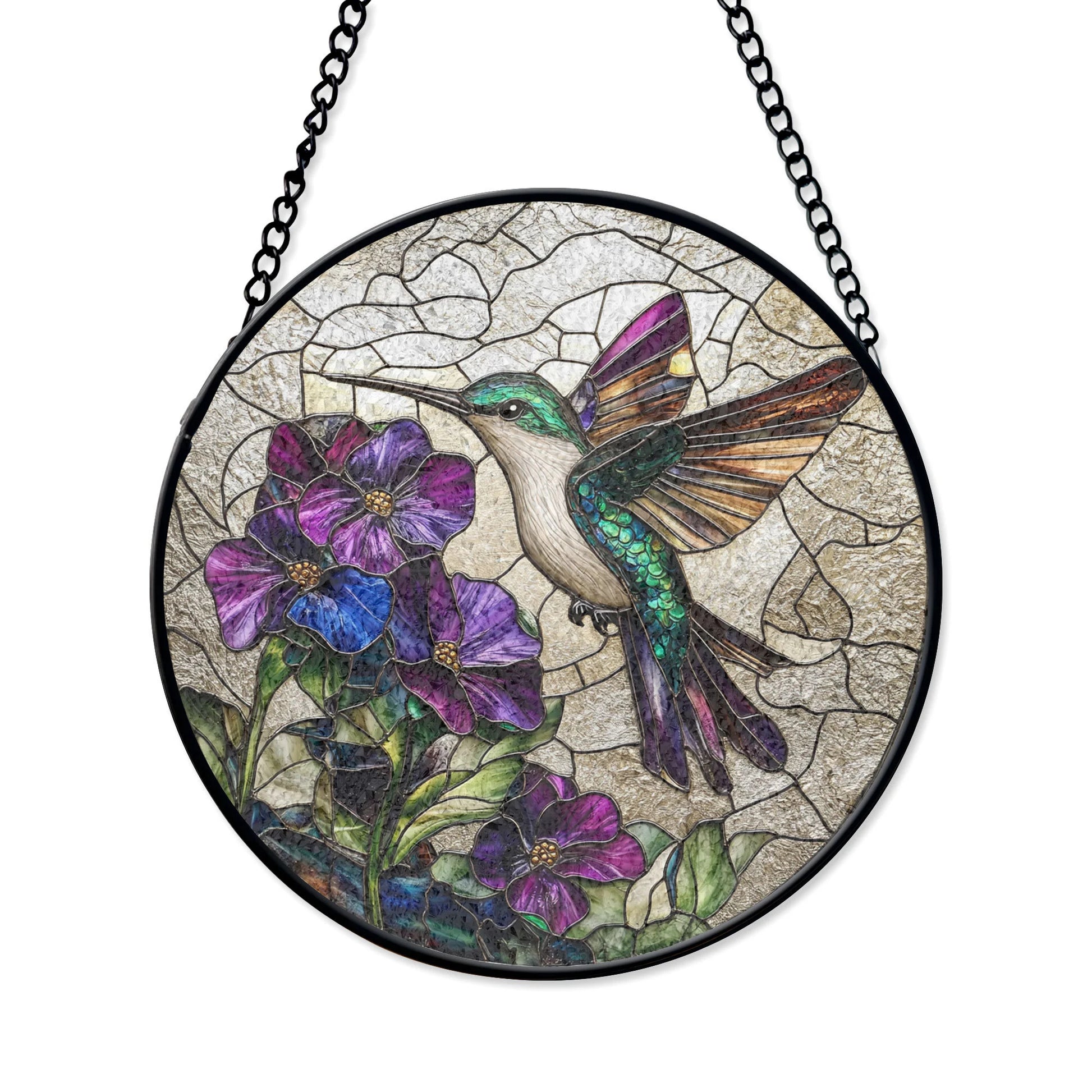 Hummingbird and Flowers Stained Glass Window Hanging - Vibrant Nature Suncatcher, Stained Glass Style Acrylic Window Ornament, Decorative Sun Catcher Hanging, Unique Home Decor