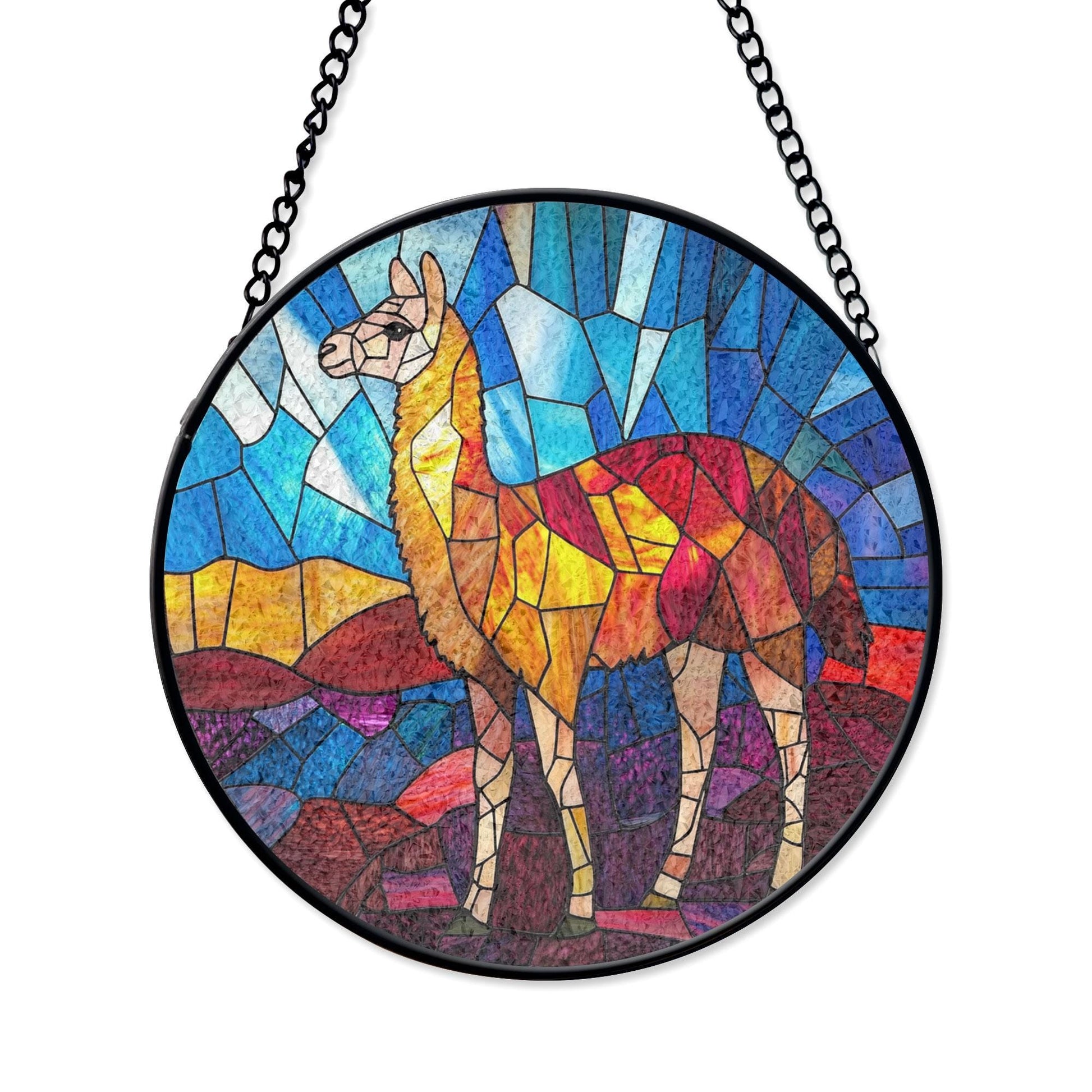 Llama Stained Glass Window Hanging - Vibrant Wildlife Art Decor, Stained Glass Inspired Suncatcher, Acrylic Window Hanging Art, Colorful Light Catcher, Handmade Gift for Home