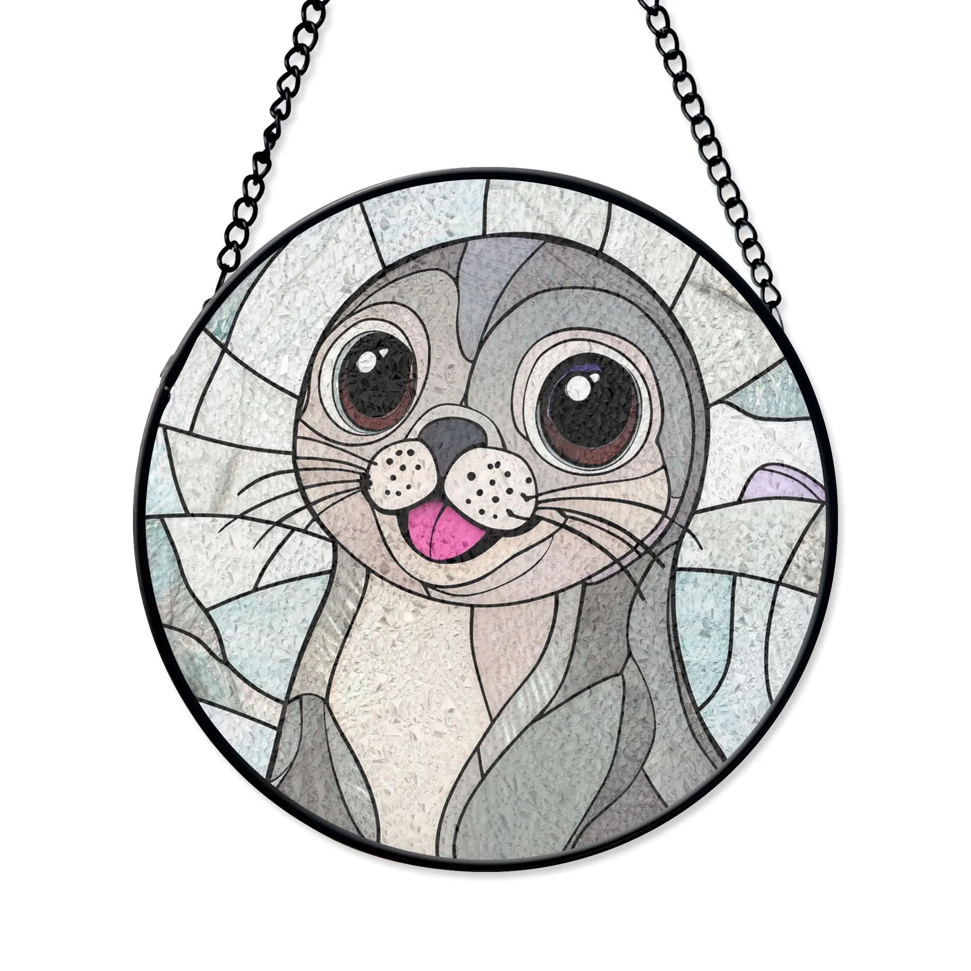 Seal Stained Glass Window Hanging - Cute Animal Art Decor, Stained Glass Effect Acrylic Suncatcher, Window Hanging Decoration, Colorful Sunlit Home Accent, Handmade Gift