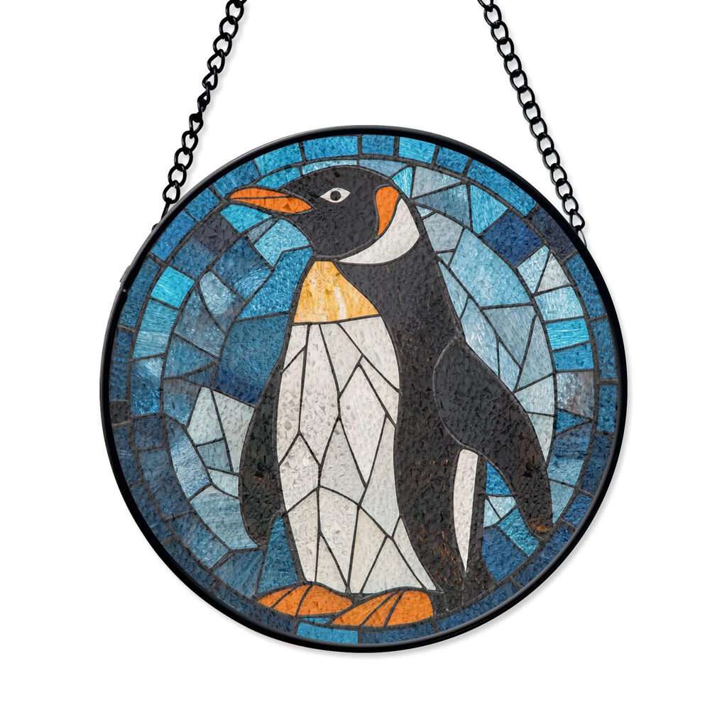Penguin Stained Glass Window Hanging - Vibrant Antarctic Art Decor, Acrylic Stained Glass Decoration, Handmade Window Suncatcher Ornament, Boho Light Catcher Gift