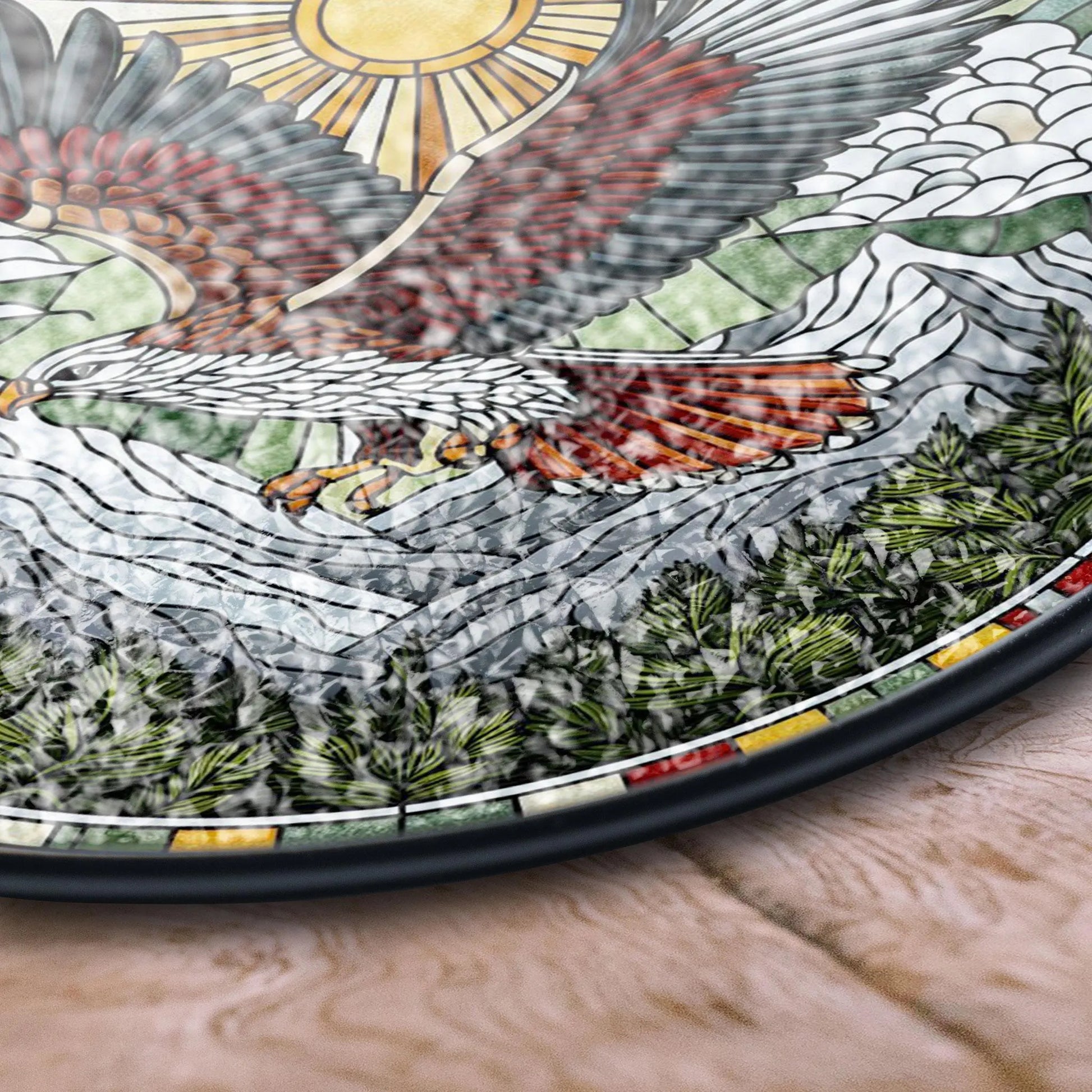 Red-tailed Hawk Stained Glass Suncatcher, Mountain Scene Wall Decor, Rustic Wildlife Style, Nature Lover Gift, Home Accent, Acrylic Stained Glass Inspired Suncatcher, Decorative Window Hanging, Artistic Home Decoration