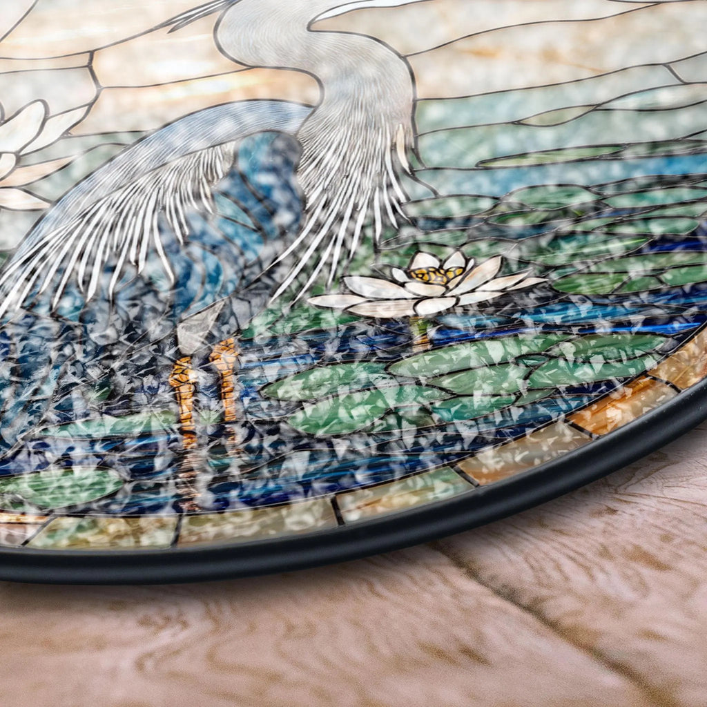 Blue Heron Stained Glass Suncatcher, Nature Window Decor, Water Lily Theme, Bird Lovers Home Accent, Unique Wildlife Gift, Gift for Mom, Acrylic Stained Glass Inspired Suncatcher, Decorative Window Hanging, Artistic Home Decoration