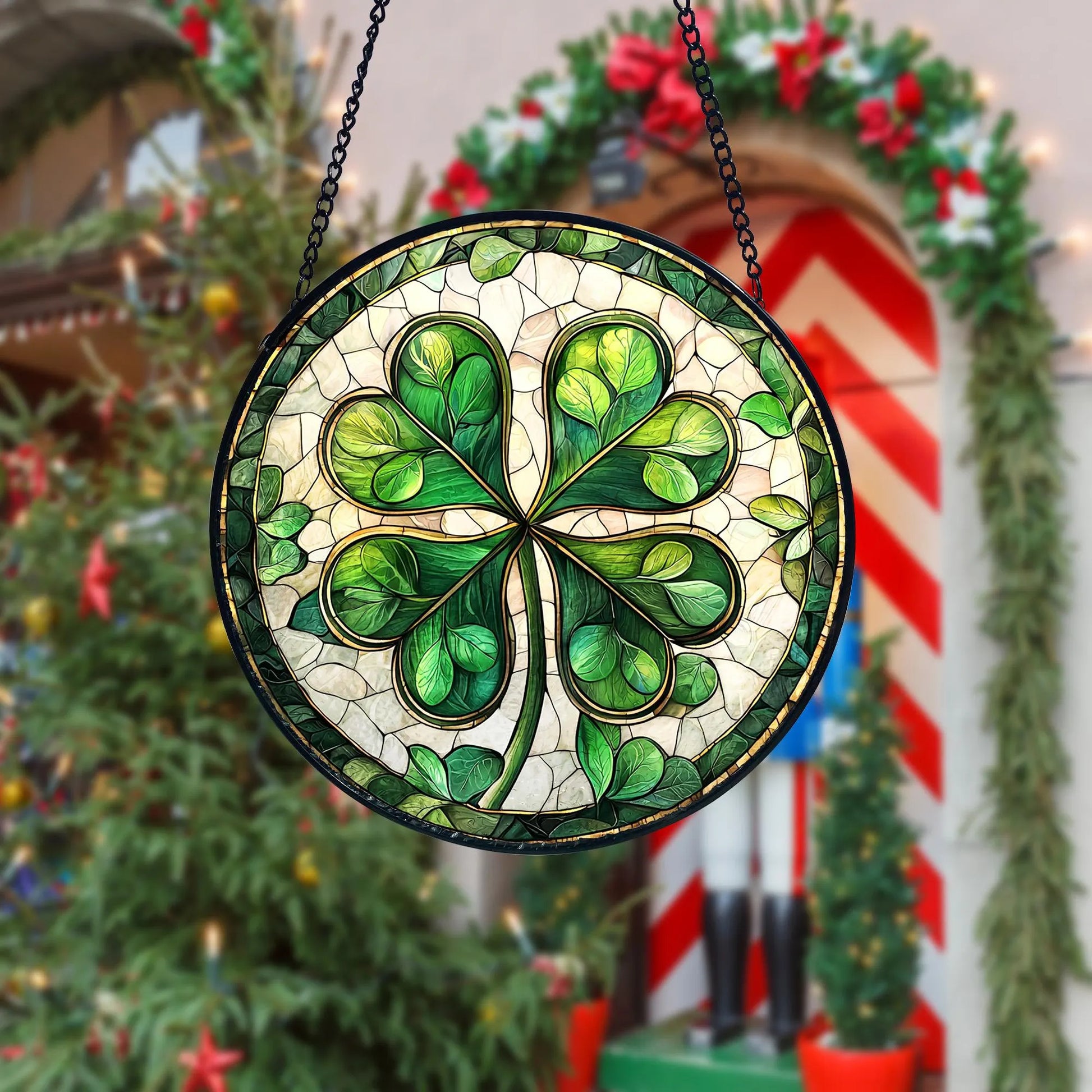 Shamrock Stained Glass Suncatcher_ Irish Window Ornament, Artistic Stained Glass Acrylic Panel, Window Light Catcher Hanging, Colorful Home Decor Accent, Handmade Gift for Any Occasion