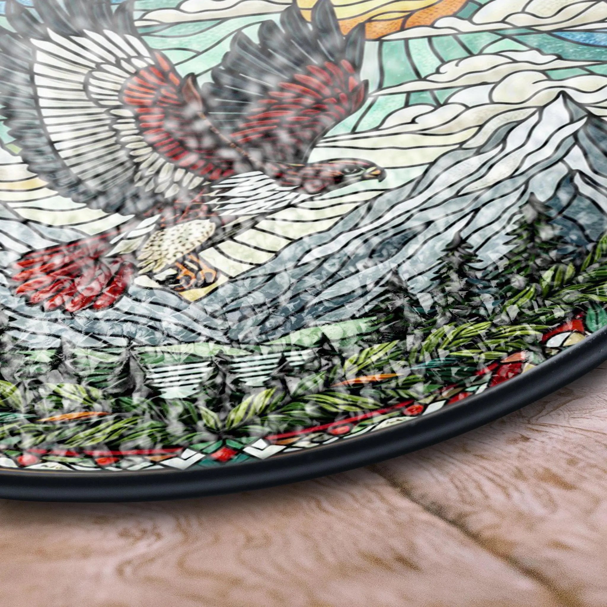 Red-tailed Hawk Stained Glass Suncatcher, Soaring Bird Art for Window Display, Nature Wildlife Theme, Gift for Him Birdwatcher, Acrylic Light Catcher Window Hanging, Stained Glass Style Ornament, Artistic Home Decor Gift