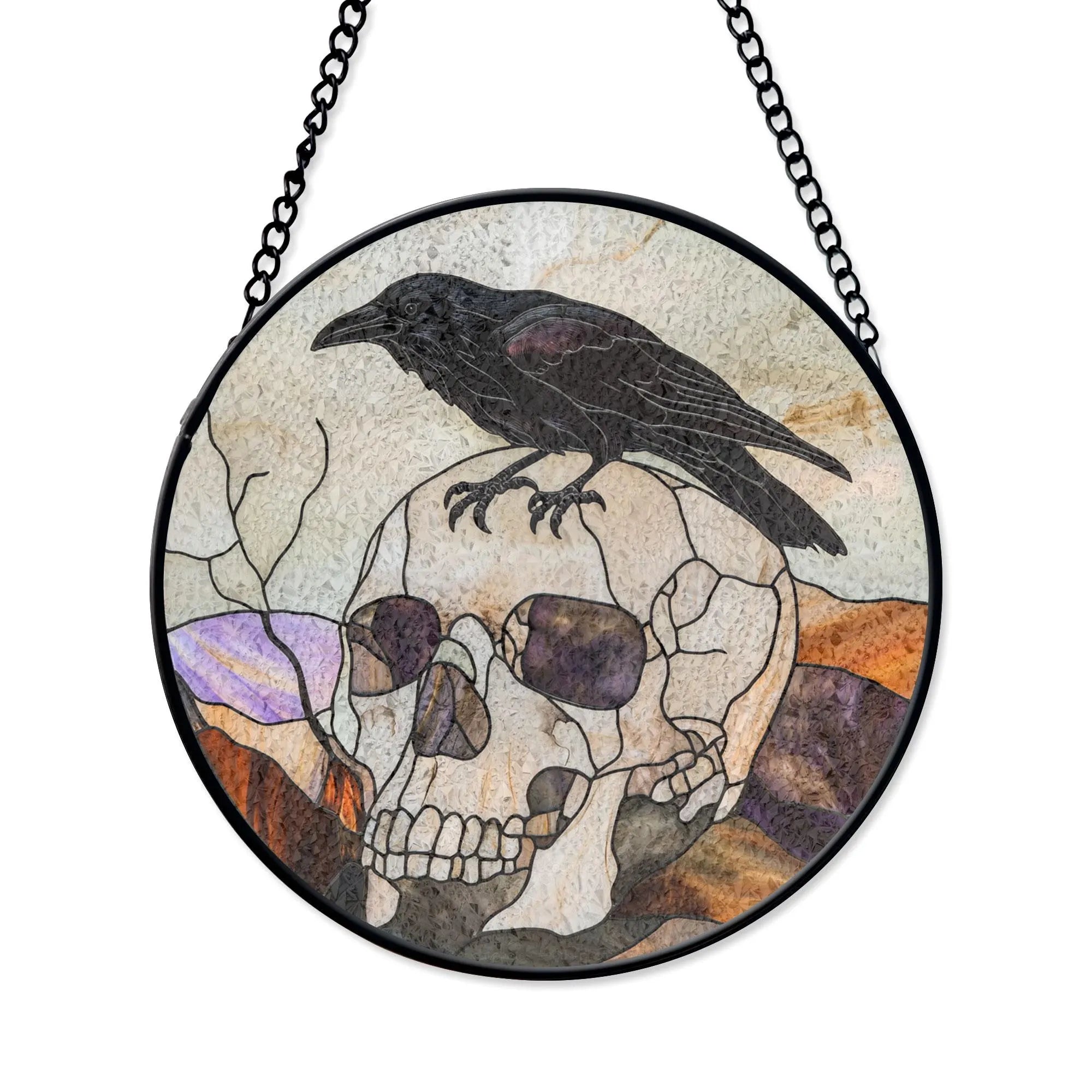 Raven on Skull Stained Glass - Gothic Home Decor, Acrylic Boho Window Suncatcher, Stained Glass Look Panel, Artistic Light Catcher, Handmade Home Accent
