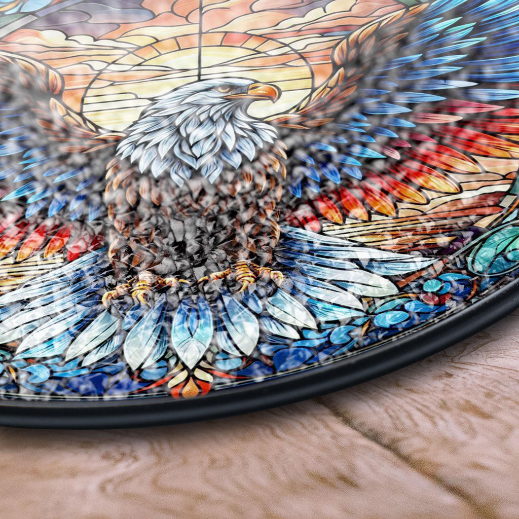 Bald Eagle Stained Glass Suncatcher, Patriotic Window Decor, Independence Day Style, Gift for Dad, Veterans, Freedom Lovers, Stained Glass Style Window Decor, Acrylic Hanging Suncatcher, Sunlit Light Catcher, Unique Artisan Gift