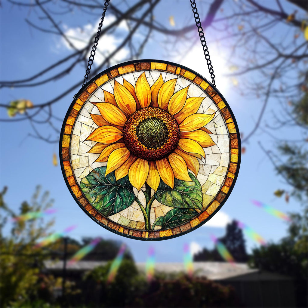 Handmade Sunflower Stained Glass Suncatcher_ Window Garden Decor, Handcrafted Stained Glass Suncatcher, Vibrant Window Art Panel, Sunlit Light Catcher Decoration, Boho Room Decor, Gift for Home Lovers