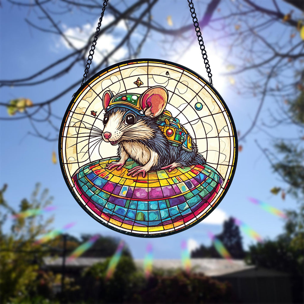 UFO Abduction Opossum Stained Glass Suncatcher, Decorative Stained Glass Style Suncatcher, Acrylic Window Art Panel, Sun Catcher Hanging Ornament, Unique Home Accent, andmade Home Decoration