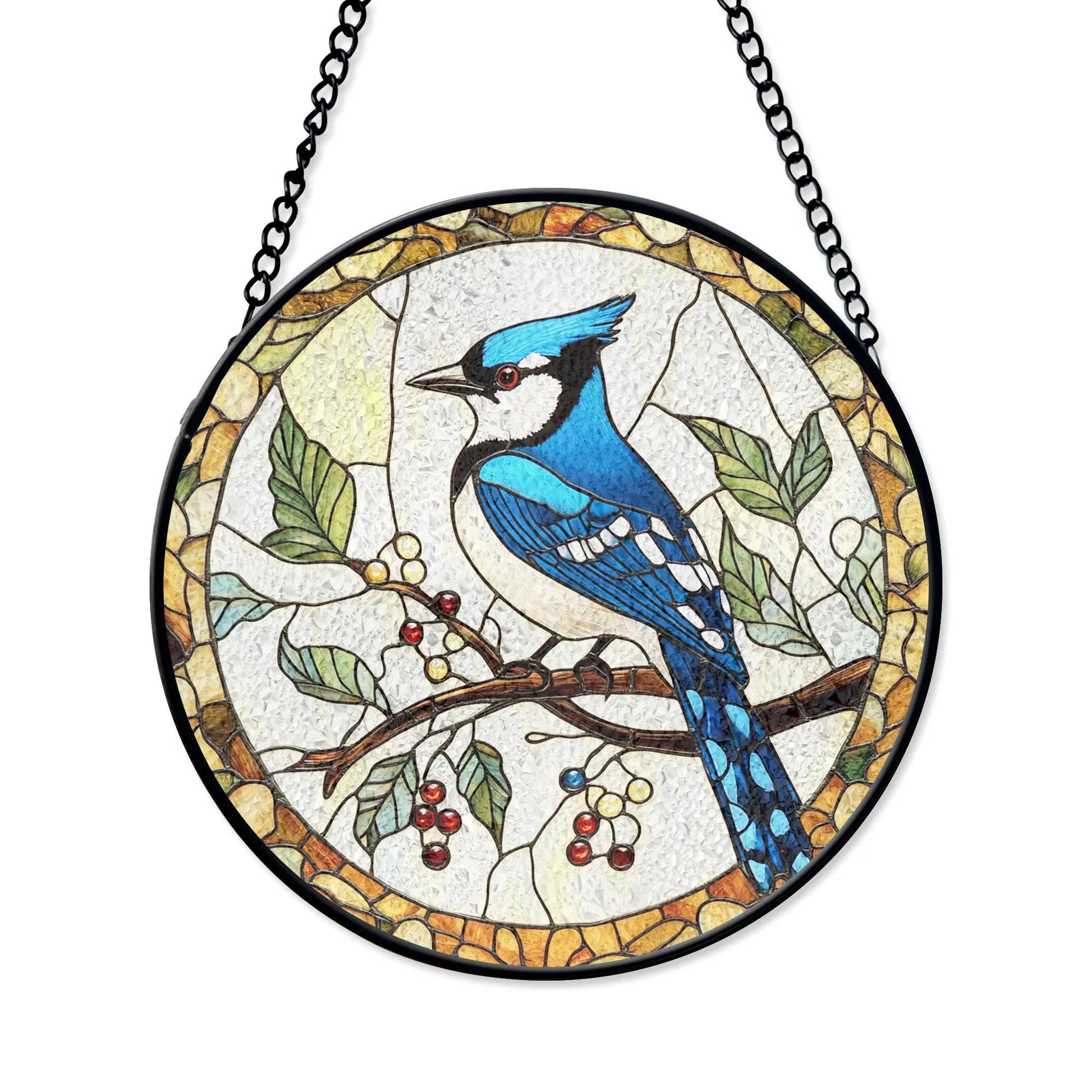 Blue Jay Stained Glass Suncatcher, Realistic Bird Art Window Decor, Nature Theme Panel, Glass Ornament, Birdwatcher Gift, Garden Lover Idea,  Acrylic Light Catcher Window Hanging, Stained Glass Style Ornament, Artistic Home Decor Gift