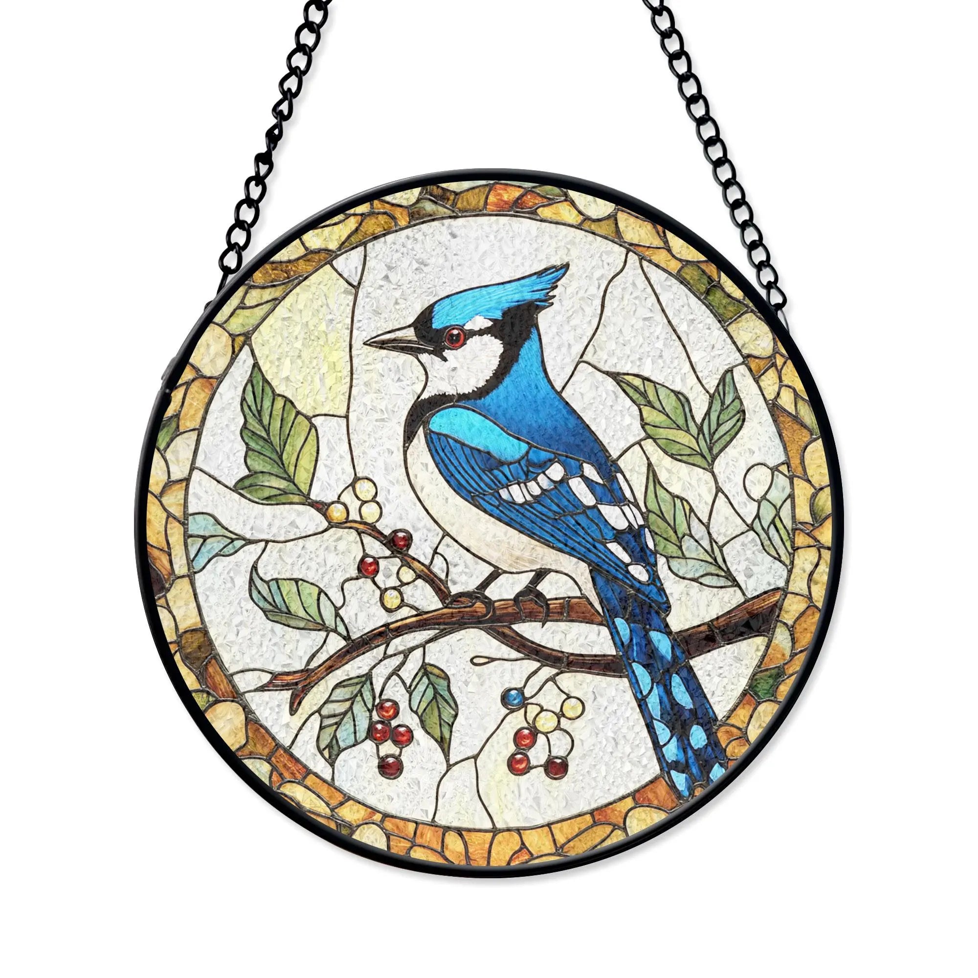 Blue Jay Stained Glass Suncatcher, Realistic Bird Art Window Decor, Nature Theme Panel, Glass Ornament, Birdwatcher Gift, Garden Lover Idea,  Acrylic Light Catcher Window Hanging, Stained Glass Style Ornament, Artistic Home Decor Gift