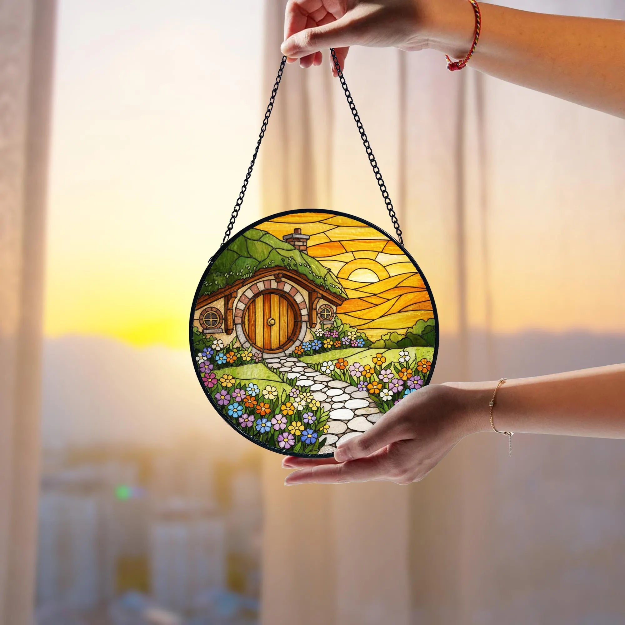 Husky Christmas Suncatcher_ Santa Hat Dog Stained Glass Ornament, Acrylic Stained Glass Window Art, Handmade Sun Catcher Hanging Decor, Colorful Light Reflecting Panel, Unique Gift for Home