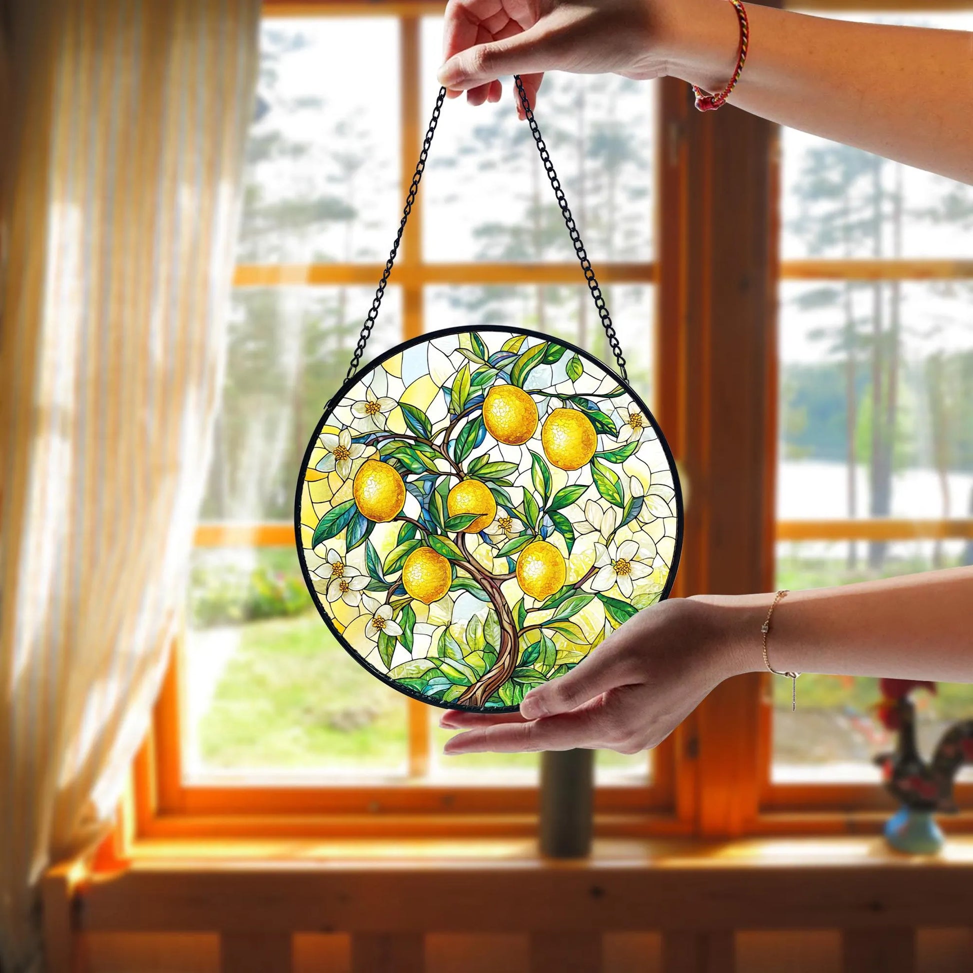Lemon Branch Stained Glass Suncatcher_ Handmade Window Ornament, Acrylic Stained Glass Sun Catcher, Decorative Window Hanging Art, Colorful Light Reflecting Ornament, Artisan Home Decor Gift