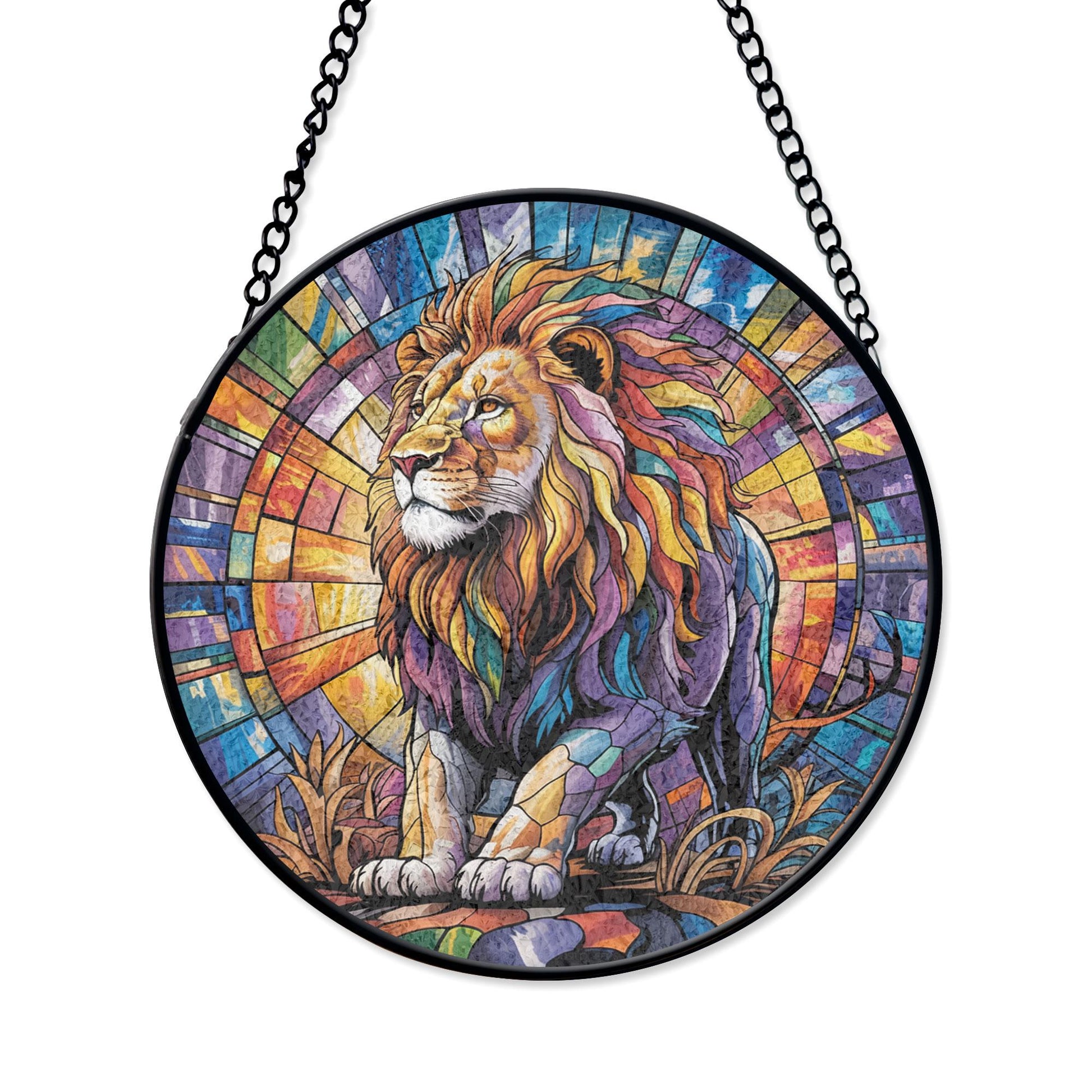 Lion King Stained Glass Suncatcher, Bold Colorful Decor for Windows, Tribal Jungle Theme, Dad Room Accent, Father’s Day Gift, Gift for Him, Handmade Acrylic Suncatcher Window Hanging, Stained Glass Look Decor, Colorful Light Catcher, Unique Home Gift