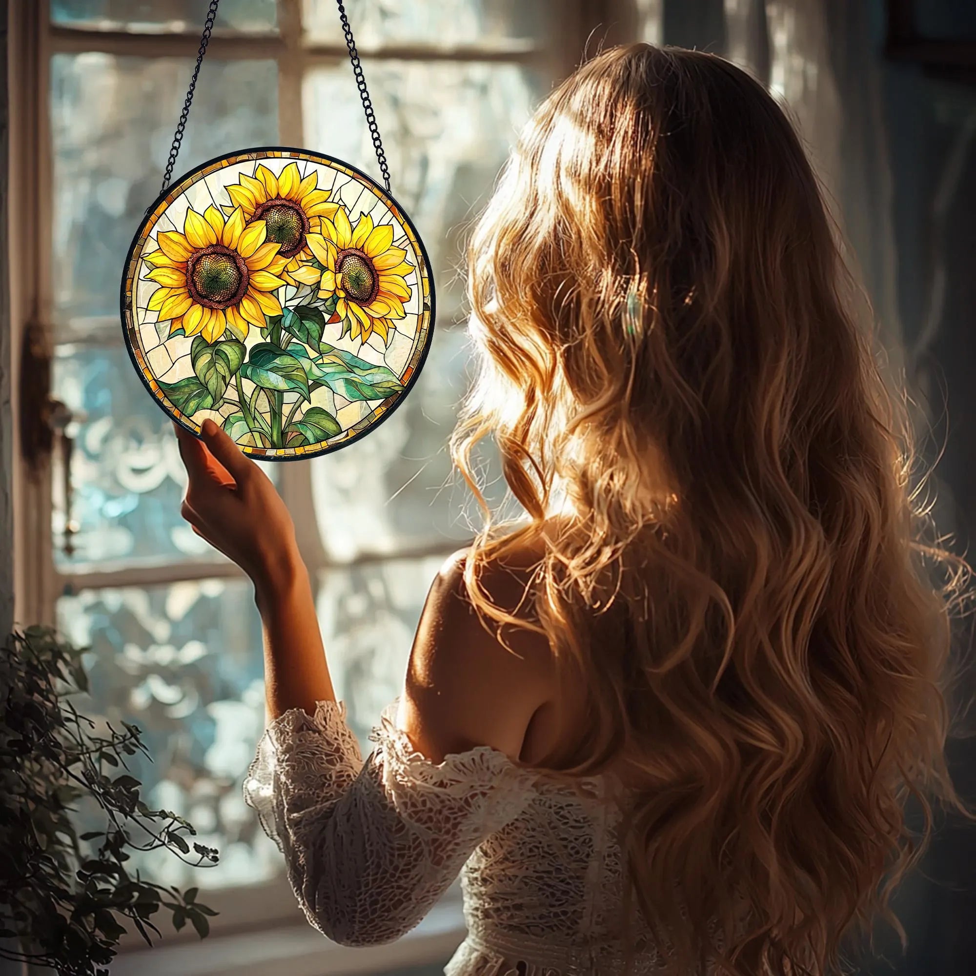 Handmade Sunflower Stained Glass Suncatcher_ Nature-inspired Window Decor, Handcrafted Stained Glass Suncatcher, Vibrant Window Art Panel, Sunlit Light Catcher Decoration, Boho Room Decor, Gift for Home Lovers
