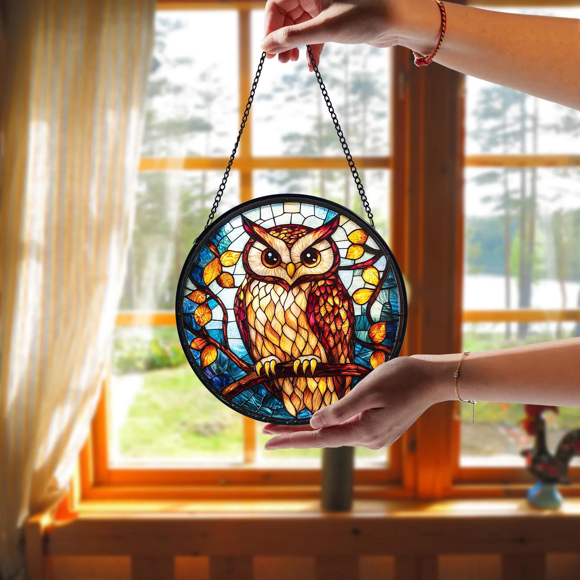 Handcrafted Owl Stained Glass Suncatcher_ Home Decor Gift, Stained Glass Style Window Hanging Colorful Sun Catcher Ornament, Boho Window Decoration, Unique Gift
