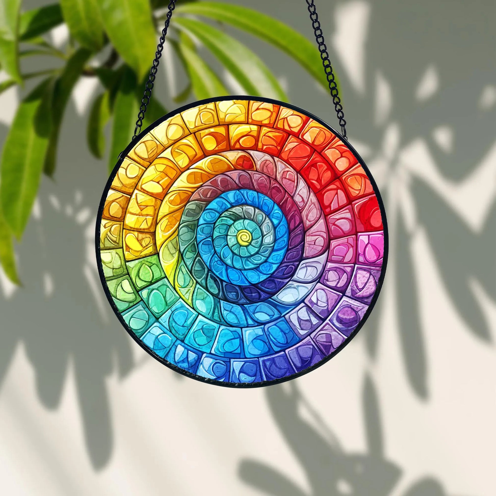 Rainbow Spiral Stained Glass Suncatcher_ Handmade Window Hanging, Artistic Stained Glass Acrylic Panel, Window Light Catcher Hanging, Colorful Home Decor Accent, Handmade Gift for Any Occasion
