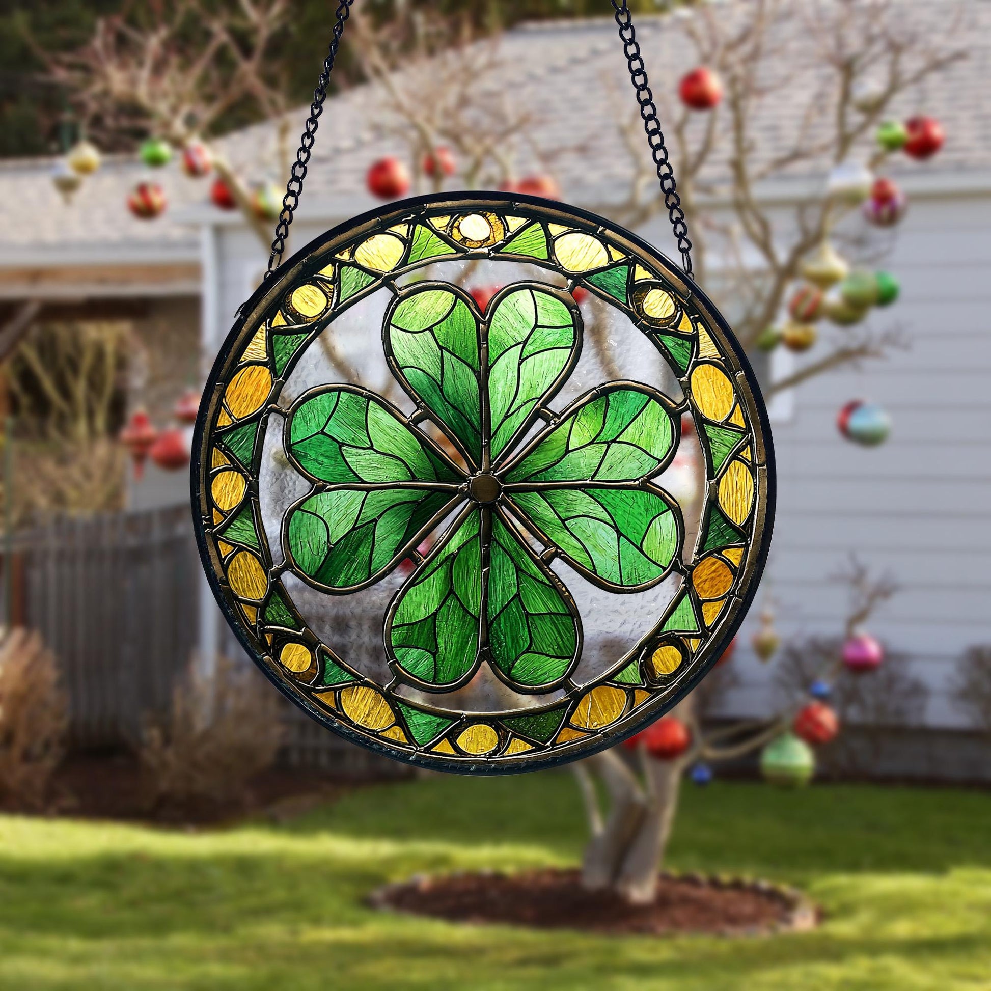 Shamrock Stained Glass Suncatcher_ Irish Ornament, St. Patrick's Day Decor, Artistic Stained Glass Acrylic Panel, Window Light Catcher Hanging, Colorful Home Decor Accent, Handmade Gift for Any Occasion