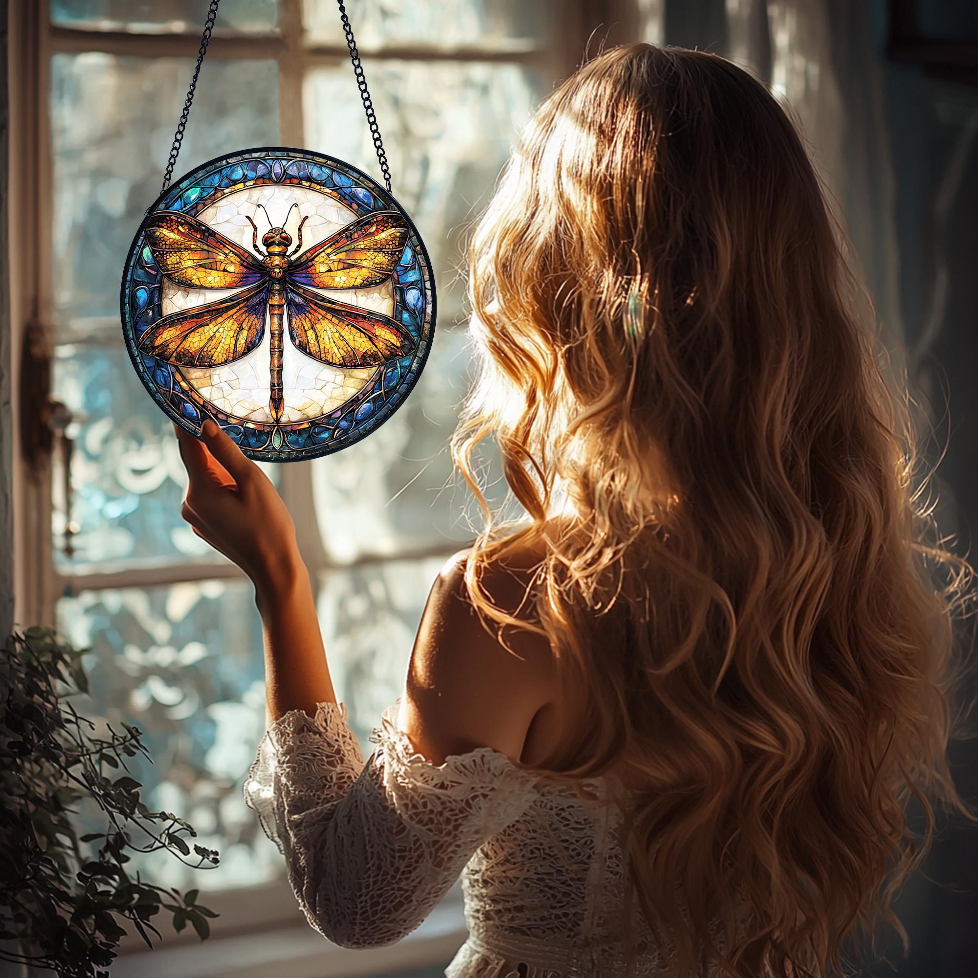 Dragonfly Stained Glass Suncatcher_ Celtic Window Decor, Colorful Sun Catcher Ornament, Boho Window Decoration, Unique Gift