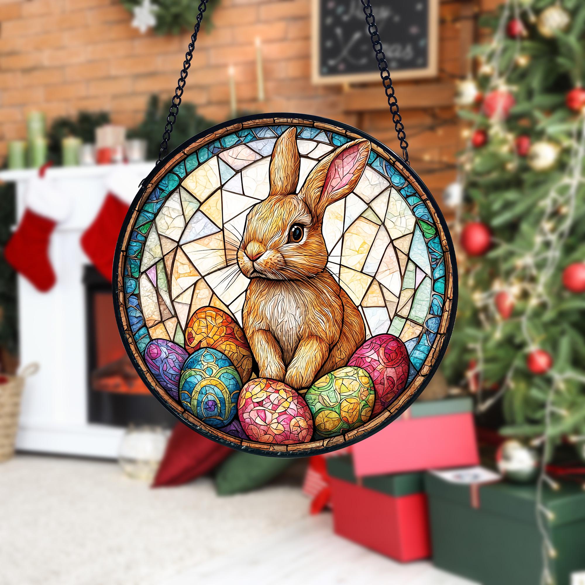 Bunny Easter Stained Glass Suncatcher_ Rabbit Window Decor, Handmade Glass Art Decor, Colorful Sun Catcher Ornament, Boho Window Decoration, Unique Gift