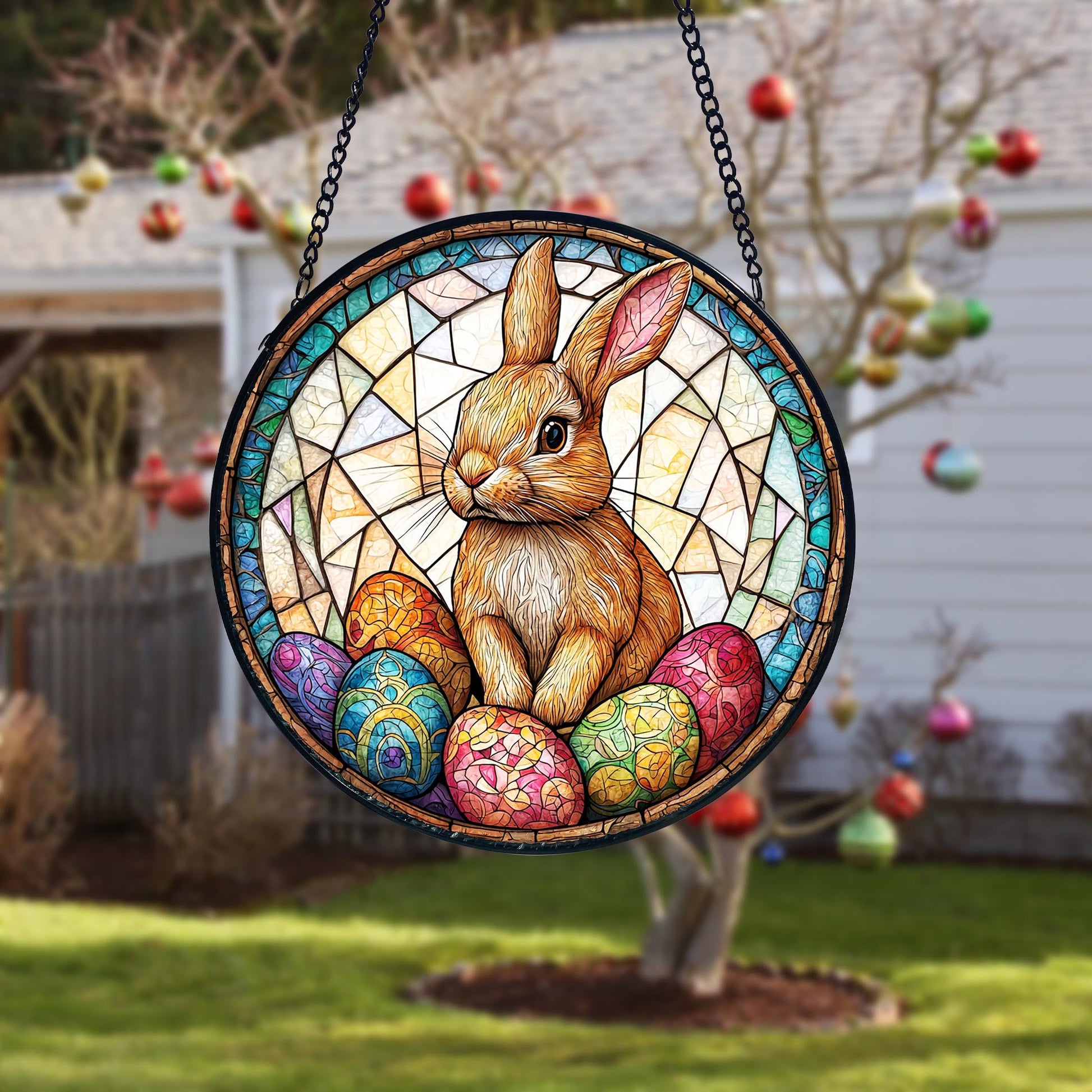 Bunny Easter Stained Glass Suncatcher_ Rabbit Window Decor, Handmade Glass Art Decor, Colorful Sun Catcher Ornament, Boho Window Decoration, Unique Gift