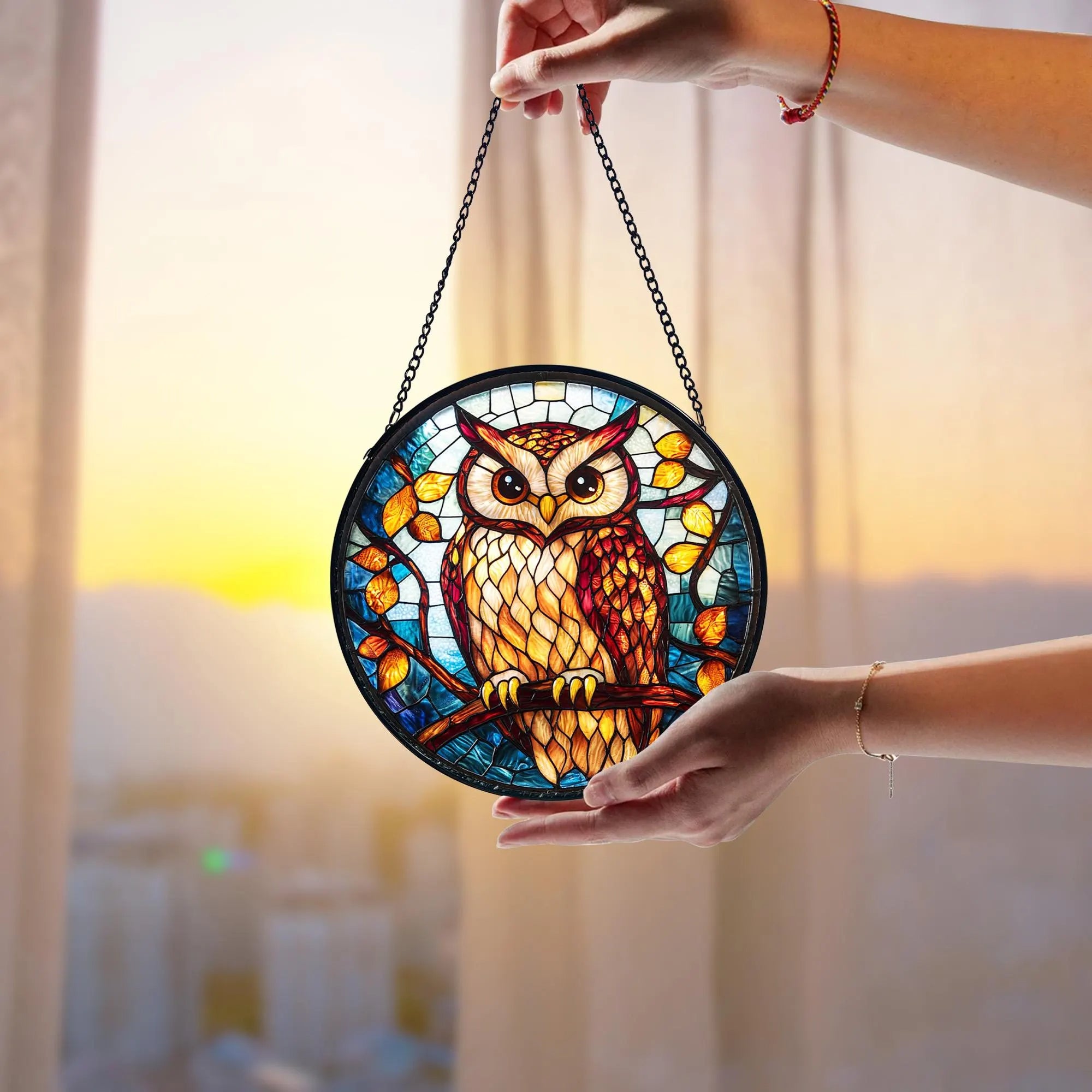 Handcrafted Owl Stained Glass Suncatcher_ Home Decor Gift, Stained Glass Style Window Hanging Colorful Sun Catcher Ornament, Boho Window Decoration, Unique Gift