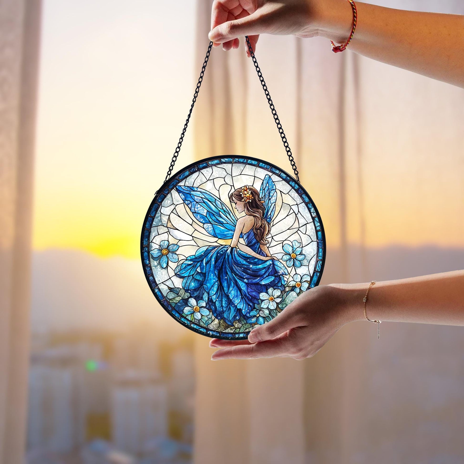 Fairy Stained Glass Suncatcher_ Whimsical Window Hanging, Colorful Sun Catcher Ornament, Boho Window Decoration, Unique Gift