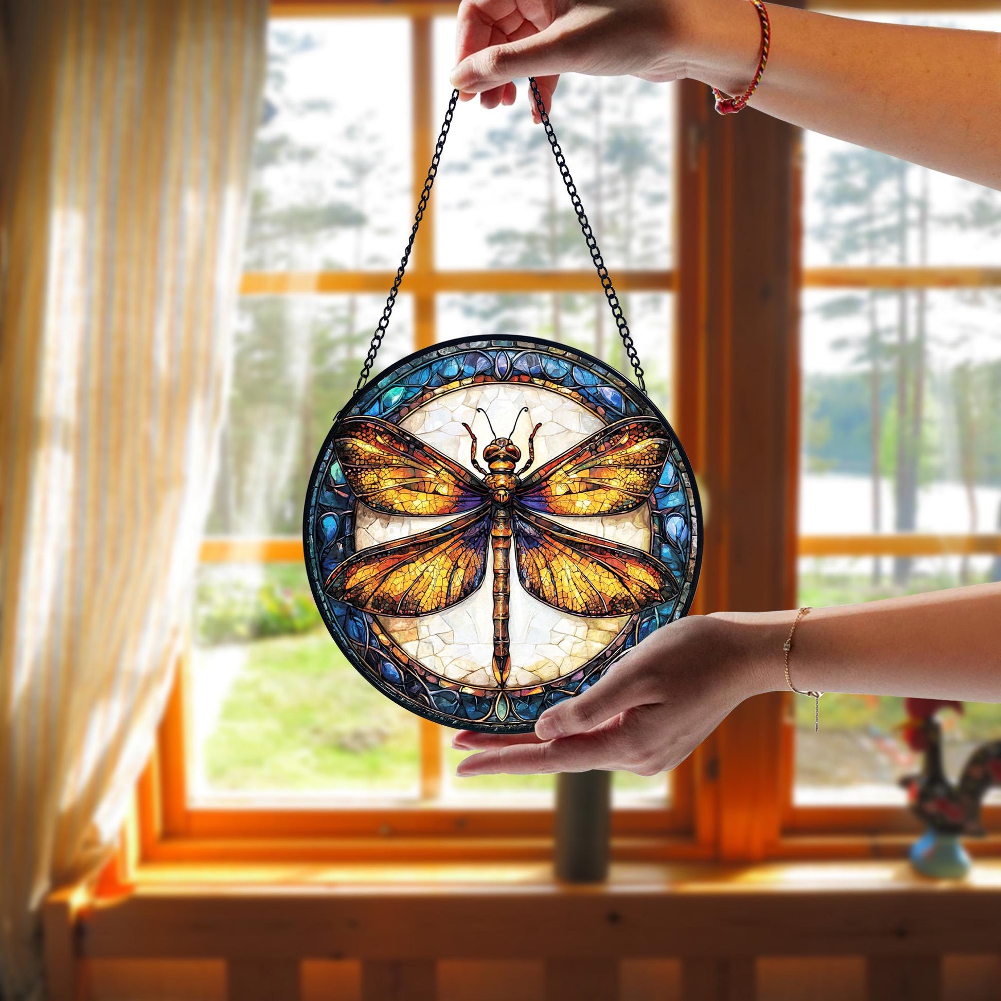 Dragonfly Stained Glass Suncatcher_ Celtic Window Decor, Colorful Sun Catcher Ornament, Boho Window Decoration, Unique Gift