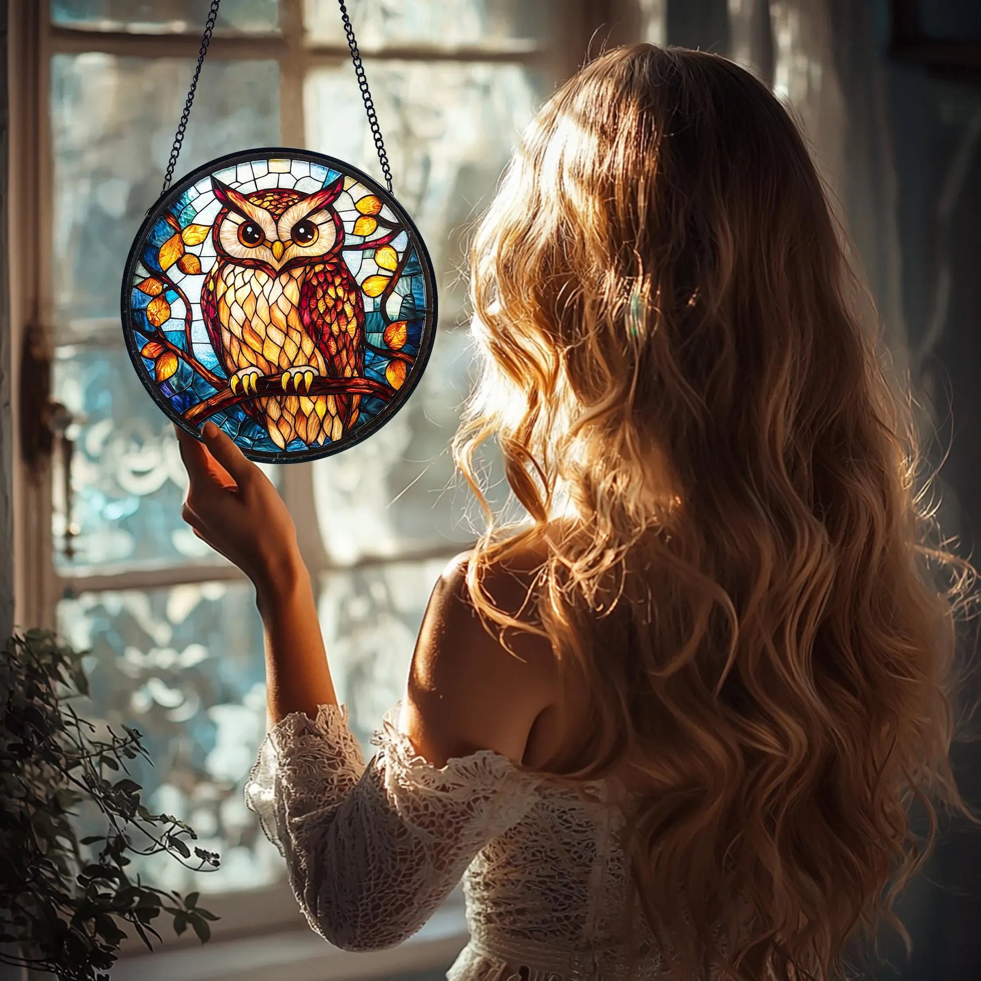 Handcrafted Owl Stained Glass Suncatcher_ Home Decor Gift, Stained Glass Style Window Hanging Colorful Sun Catcher Ornament, Boho Window Decoration, Unique Gift