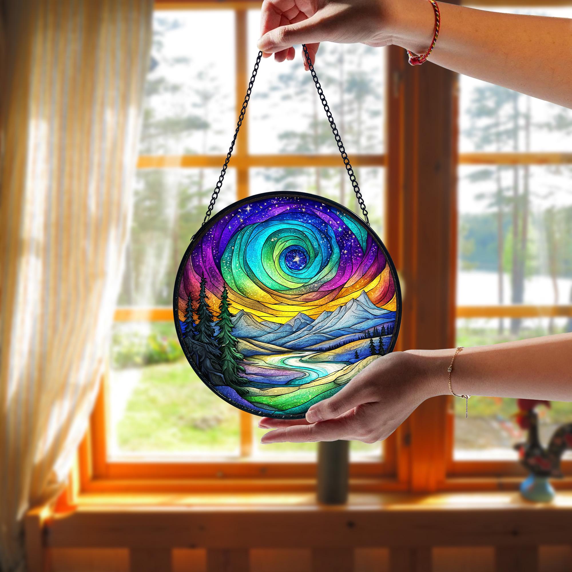 Handmade Stained Glass Aurora Borealis Suncatcher_ Northern Lights Window Decor, Handcrafted Stained Glass Suncatcher, Vibrant Window Art Panel, Sunlit Light Catcher Decoration, Boho Room Decor, Gift for Home Lovers