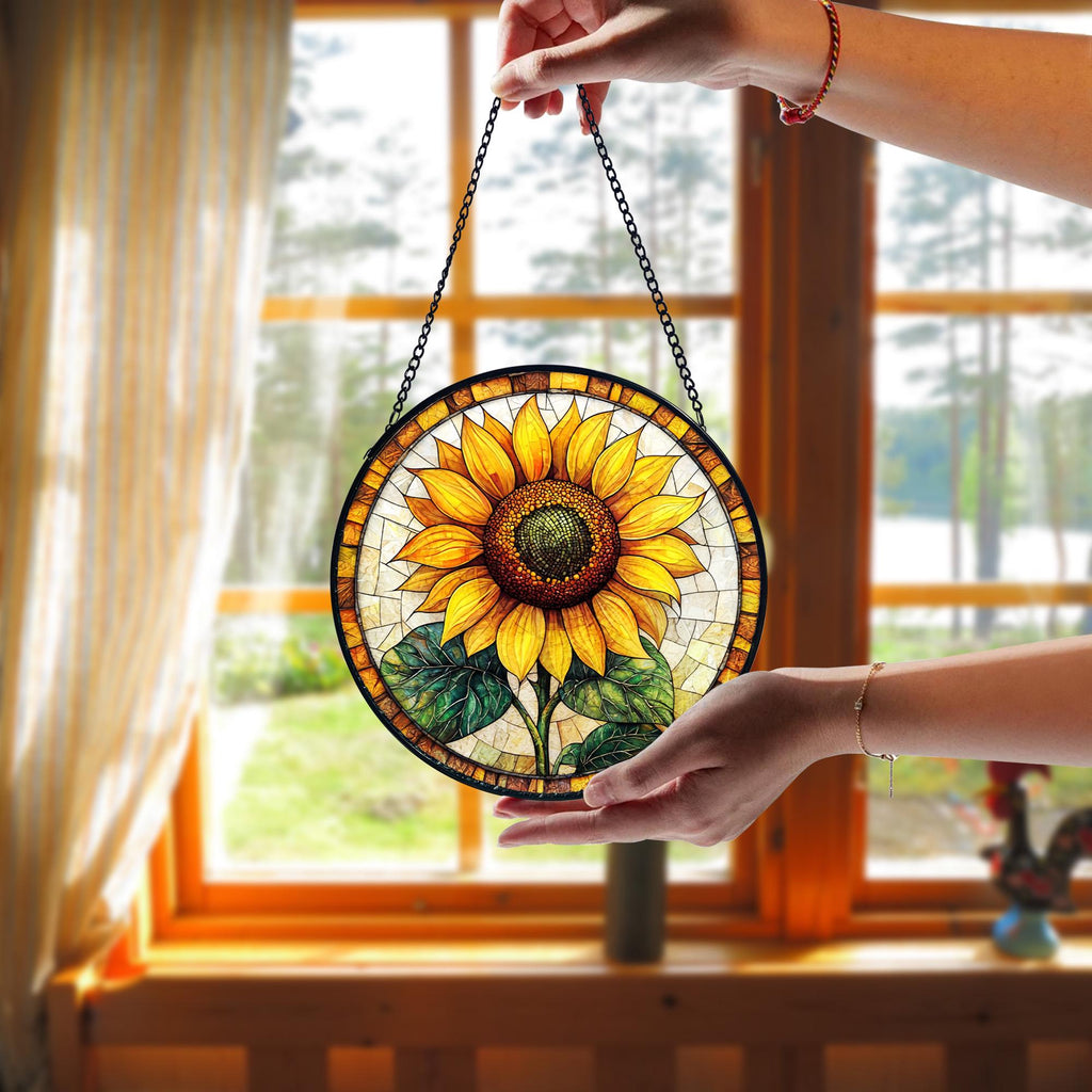 Handmade Sunflower Stained Glass Suncatcher_ Window Garden Decor, Handcrafted Stained Glass Suncatcher, Vibrant Window Art Panel, Sunlit Light Catcher Decoration, Boho Room Decor, Gift for Home Lovers