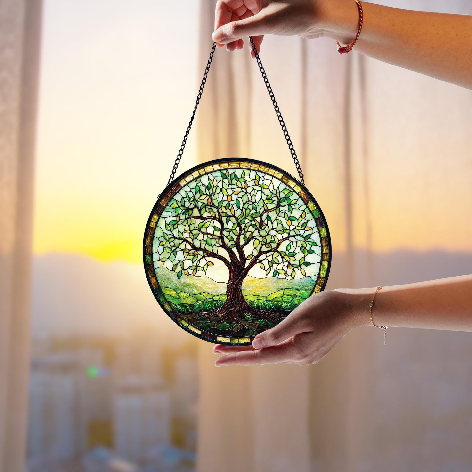 Handmade Tree of Life Stained Glass Window Hanging_ Nature Decor, Handcrafted Stained Glass Suncatcher, Vibrant Window Art Panel, Sunlit Light Catcher Decoration, Boho Room Decor, Gift for Home Lovers