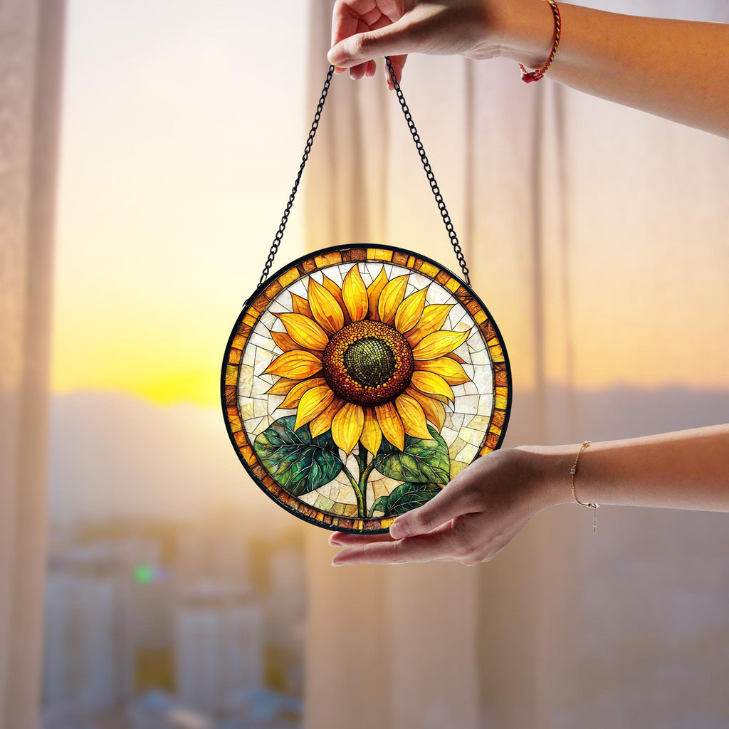 Handmade Sunflower Stained Glass Suncatcher_ Window Garden Decor, Handcrafted Stained Glass Suncatcher, Vibrant Window Art Panel, Sunlit Light Catcher Decoration, Boho Room Decor, Gift for Home Lovers