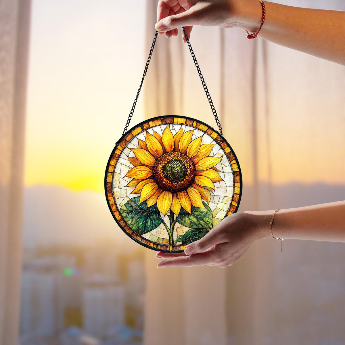 Handmade Sunflower Stained Glass Suncatcher_ Window Garden Decor, Handcrafted Stained Glass Suncatcher, Vibrant Window Art Panel, Sunlit Light Catcher Decoration, Boho Room Decor, Gift for Home Lovers