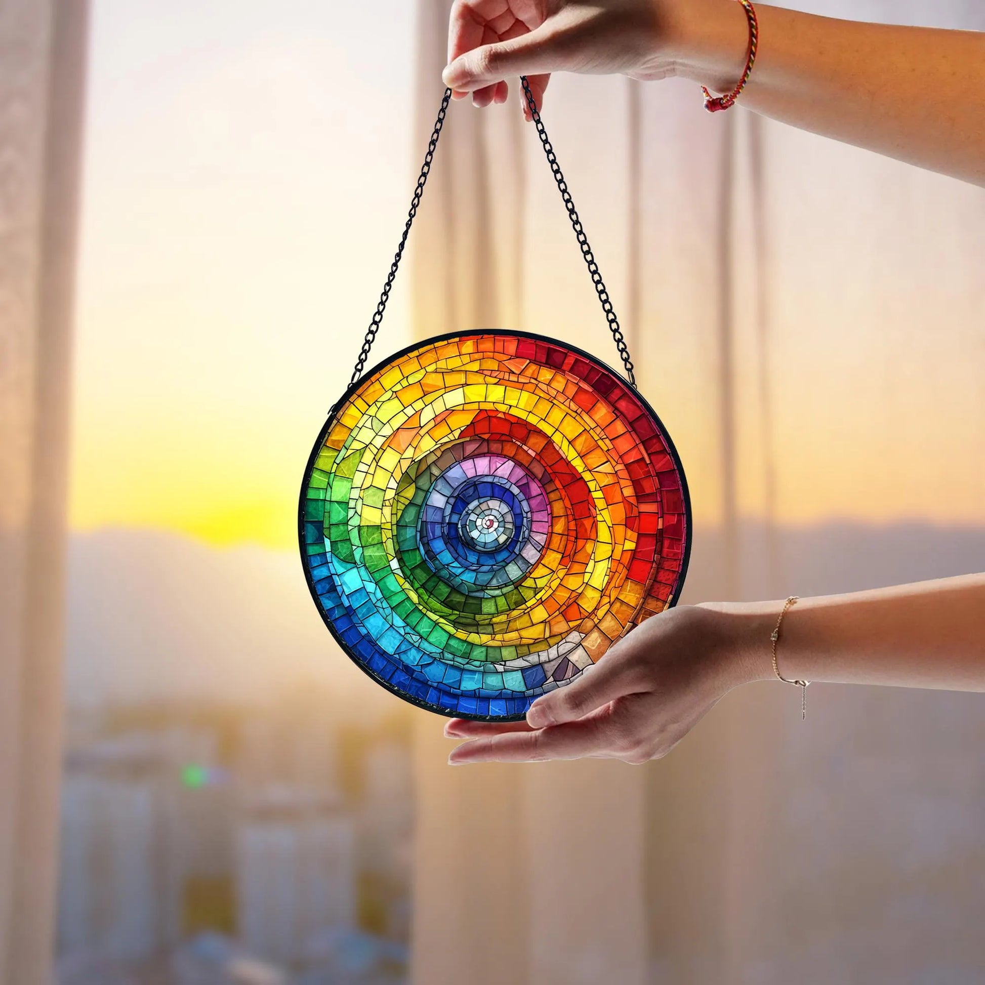 Rainbow Spiral Stained Glass Suncatcher_ Handmade Window Art, Artistic Stained Glass Acrylic Panel, Window Light Catcher Hanging, Colorful Home Decor Accent, Handmade Gift for Any Occasion