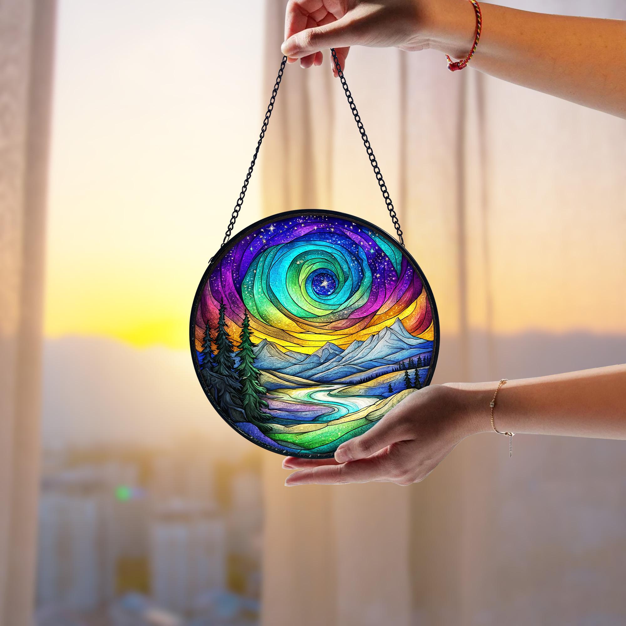 Handmade Stained Glass Aurora Borealis Suncatcher_ Northern Lights Window Decor, Handcrafted Stained Glass Suncatcher, Vibrant Window Art Panel, Sunlit Light Catcher Decoration, Boho Room Decor, Gift for Home Lovers
