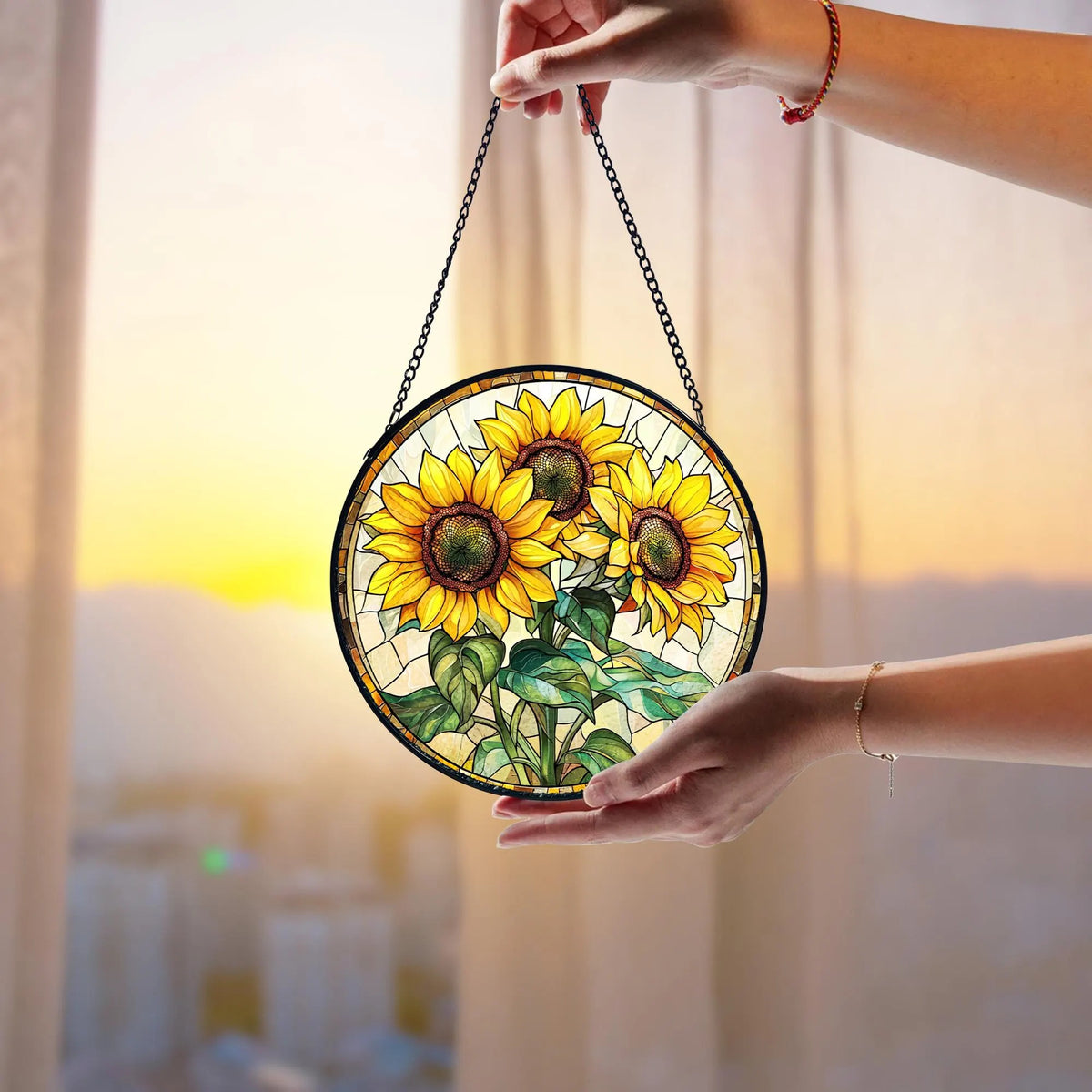 Handmade Sunflower Stained Glass Suncatcher_ Nature-inspired Window Decor, Handcrafted Stained Glass Suncatcher, Vibrant Window Art Panel, Sunlit Light Catcher Decoration, Boho Room Decor, Gift for Home Lovers