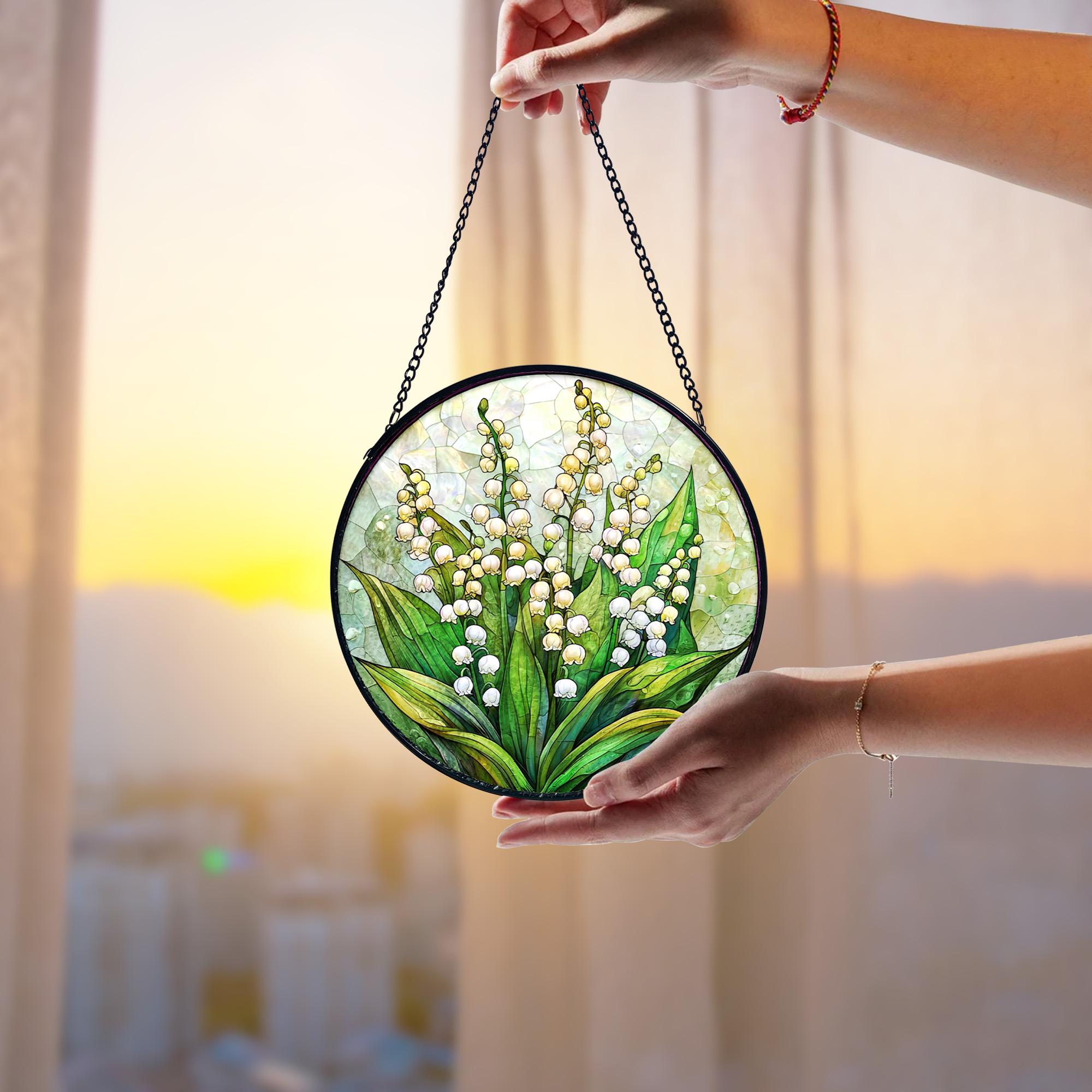 Handmade Lily of the Valley Stained Glass Suncatcher_ Floral Window Decor, Stained Glass Suncatcher Window Hanging, Handmade Glass Art Decor, Colorful Sun Catcher Ornament, Boho Window Decoration, Unique Gift