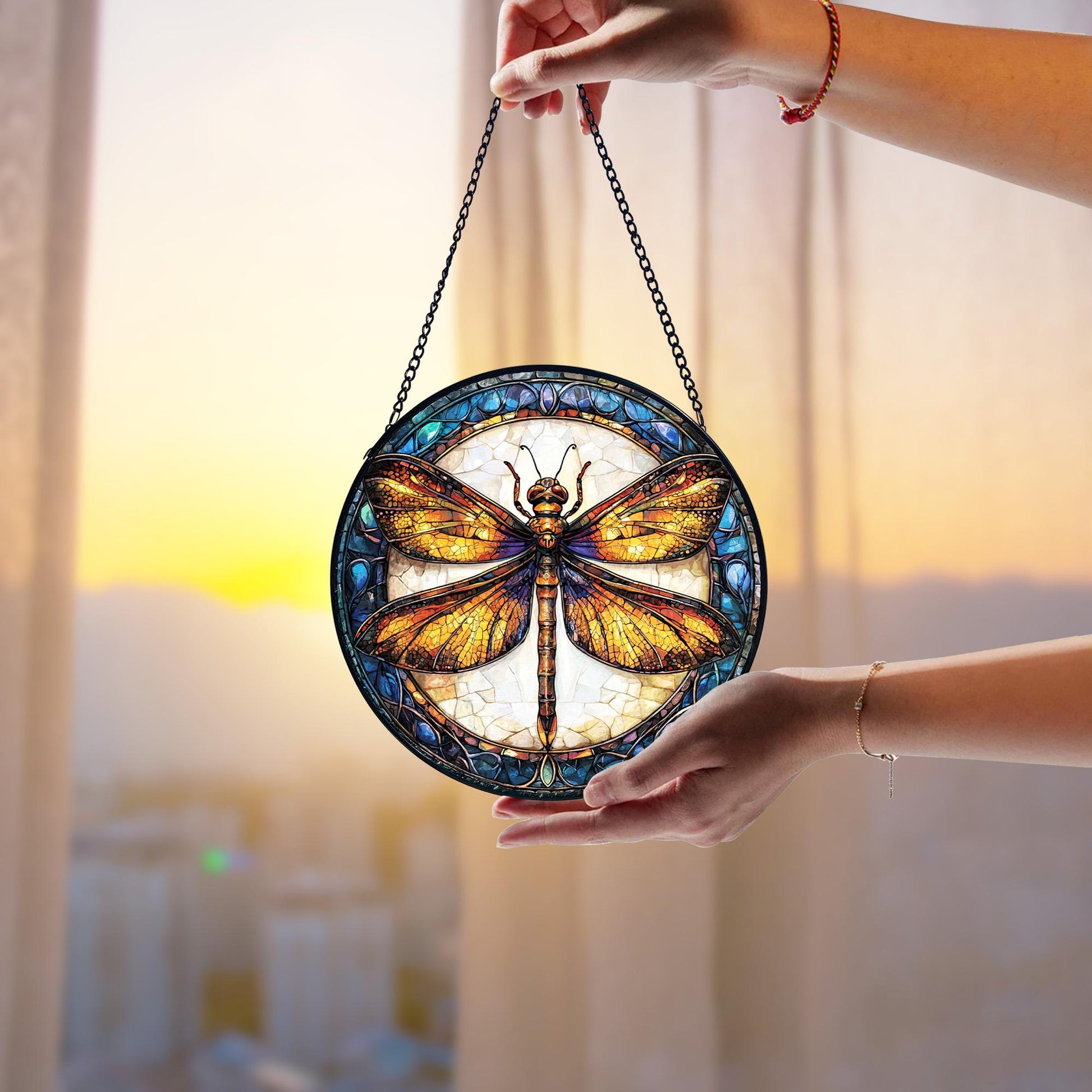 Dragonfly Stained Glass Suncatcher_ Celtic Window Decor, Colorful Sun Catcher Ornament, Boho Window Decoration, Unique Gift